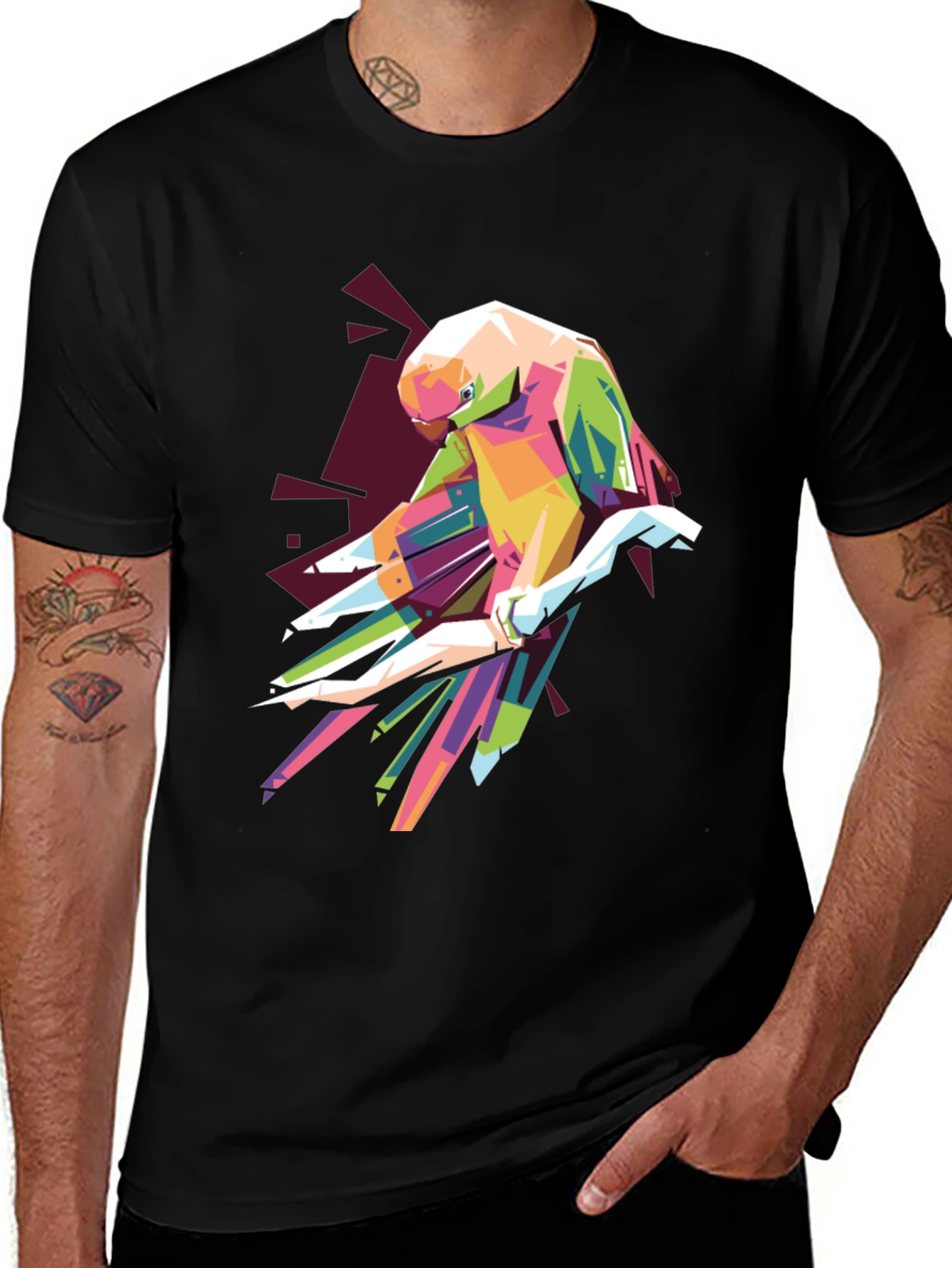Geometric Parrot Graphic T-Shirt