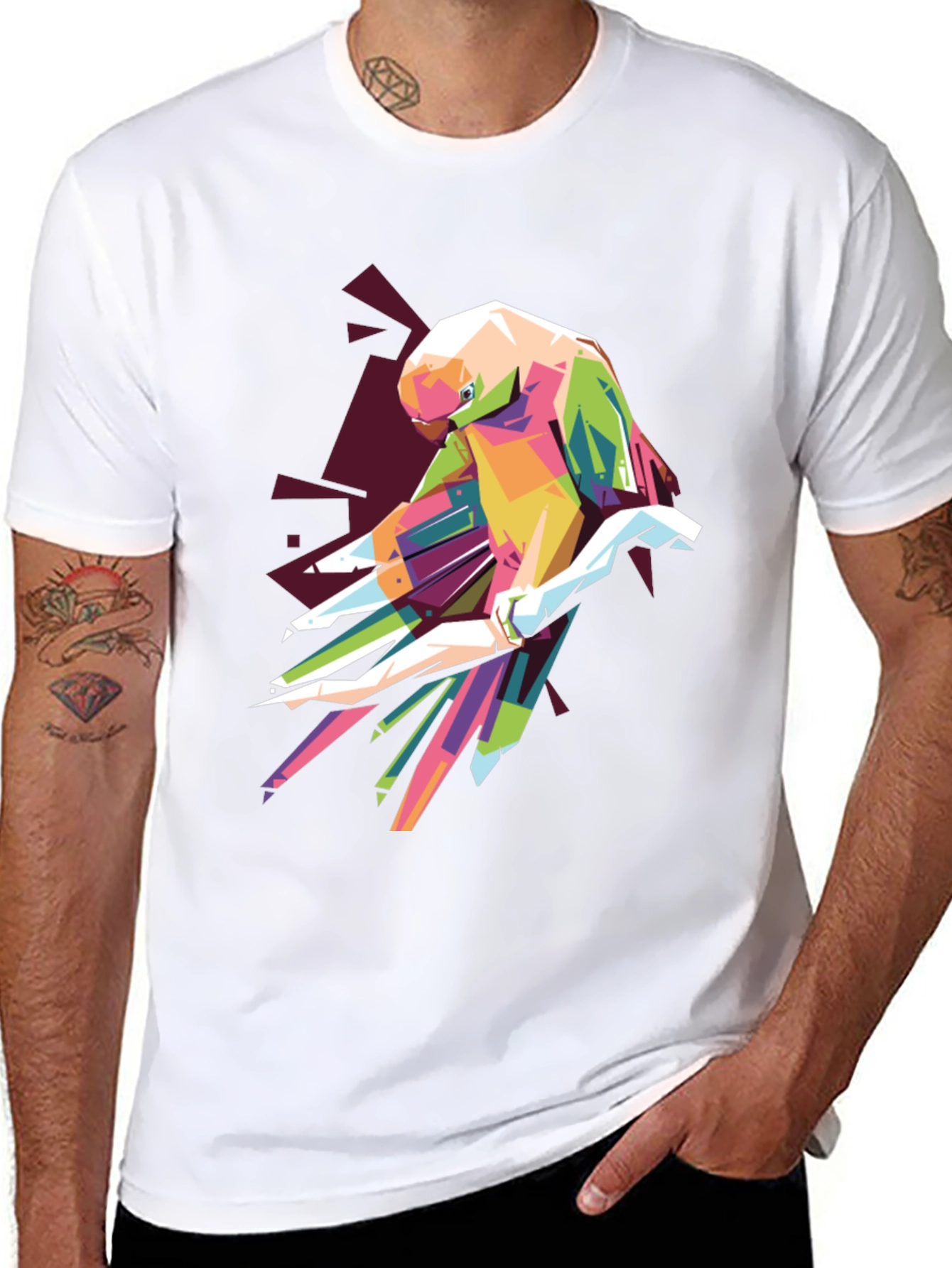 Geometric Parrot Graphic T-Shirt