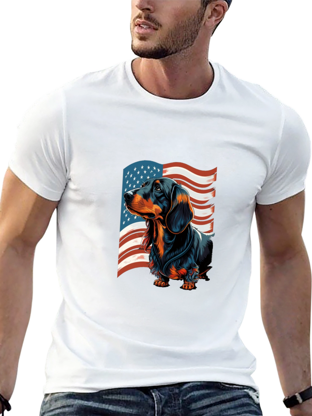 Patriotic Dachshund USA Flag Mens T-Shirt