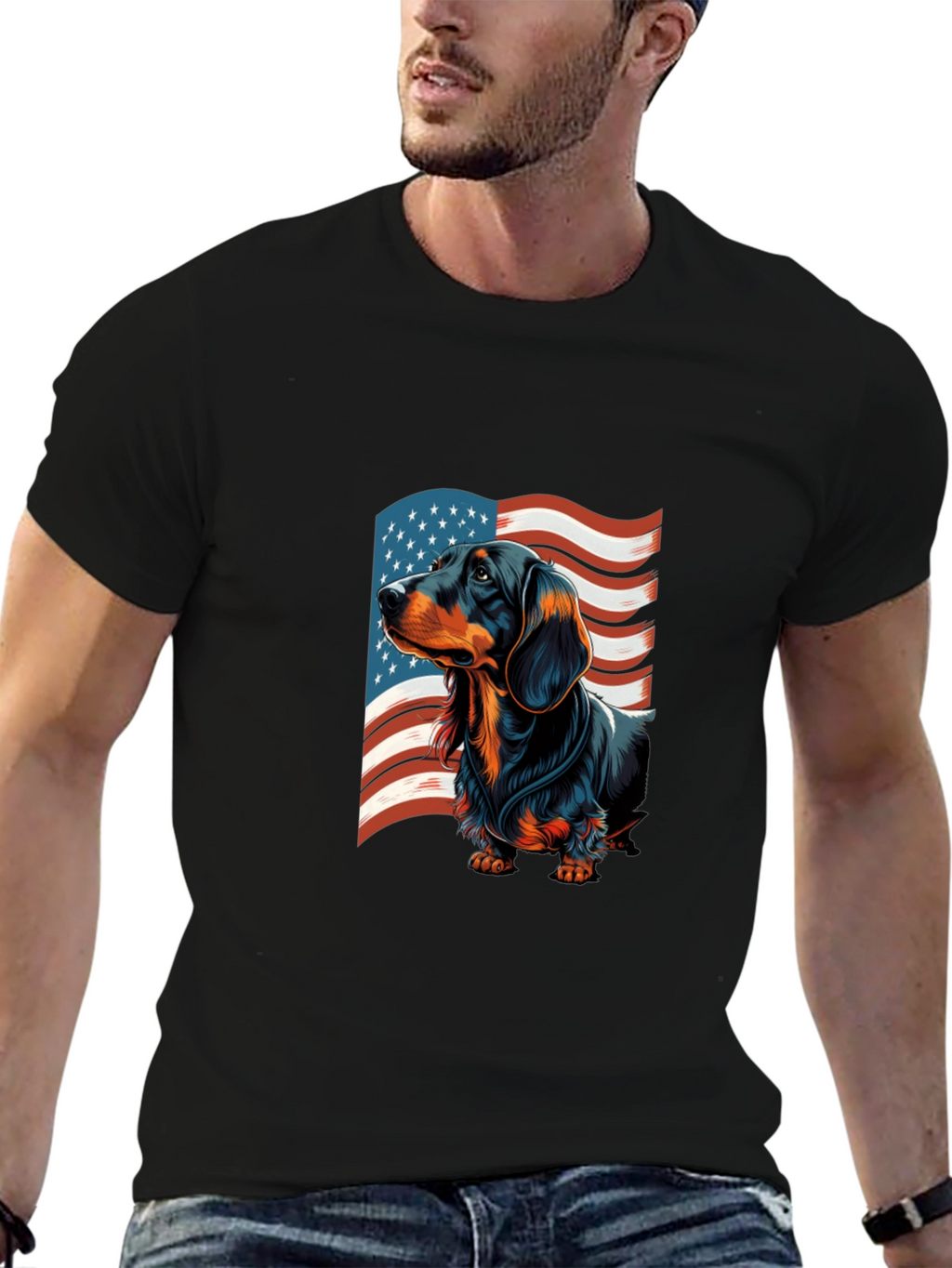 Patriotic Dachshund USA Flag Mens T-Shirt