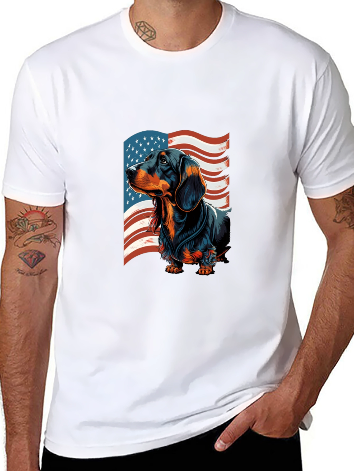 Patriotic Dachshund USA Flag Mens T-Shirt