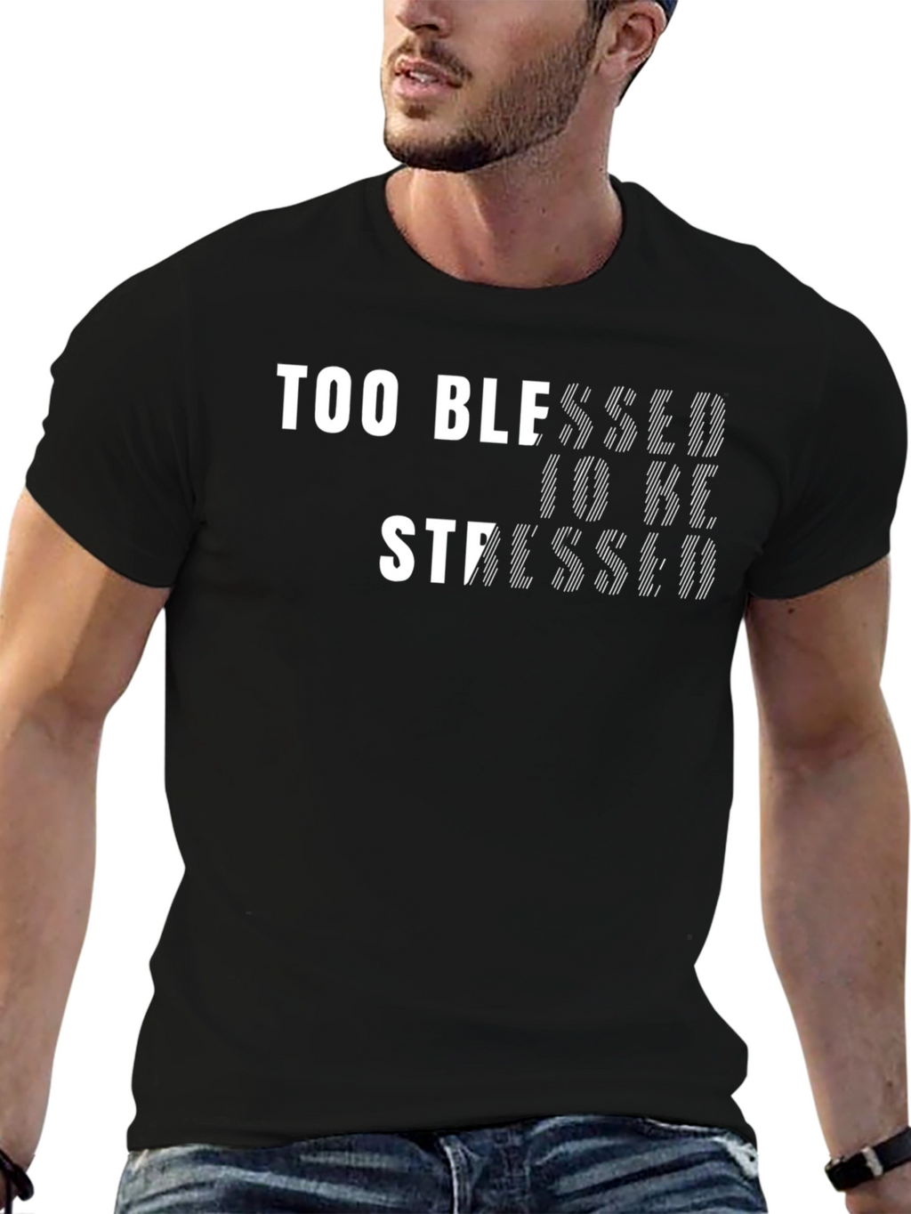 Too Blessed to Be Stressed Black Graphic Tee