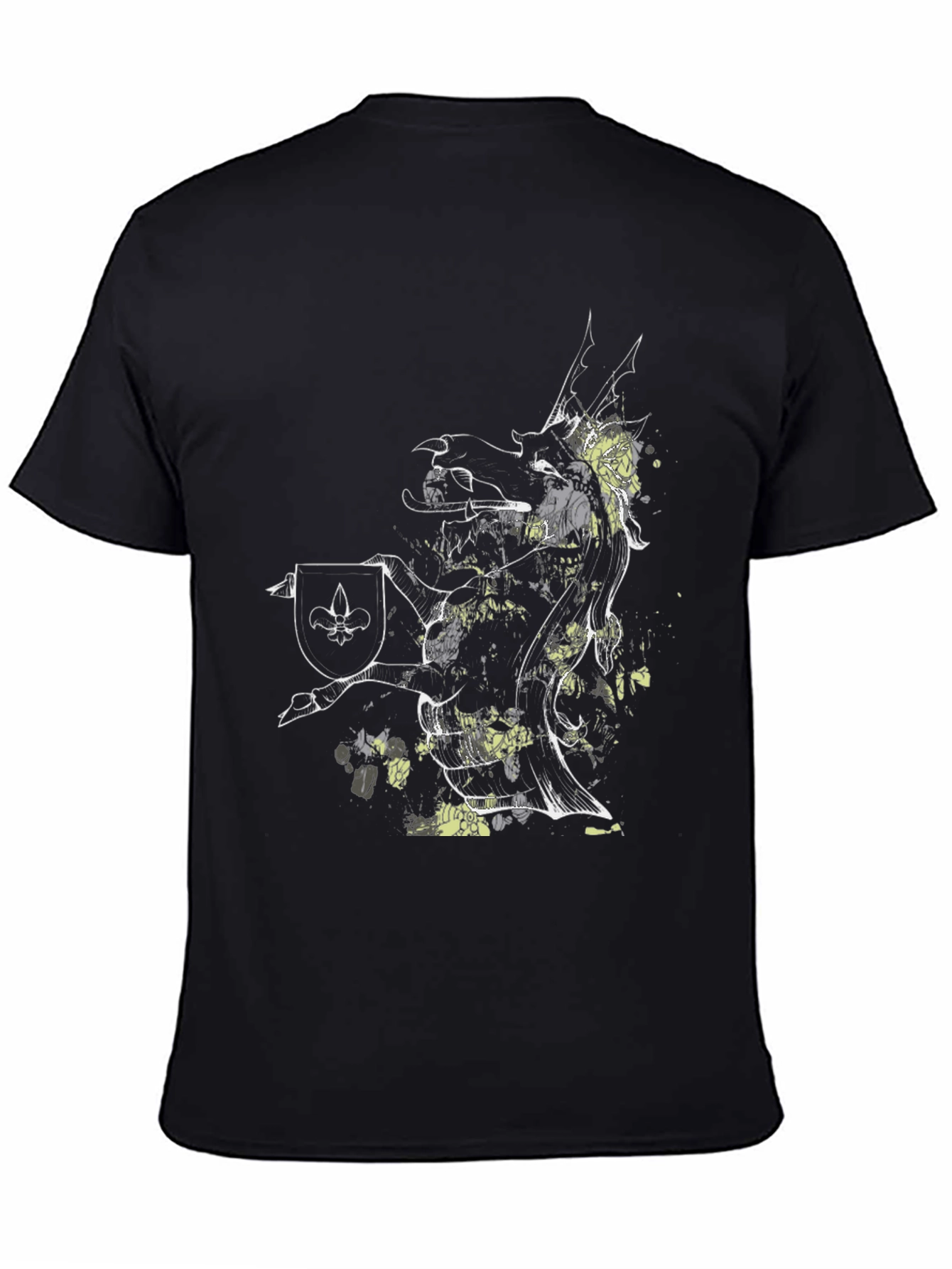 Griffin Shield Black T-Shirt - Fantasy Art