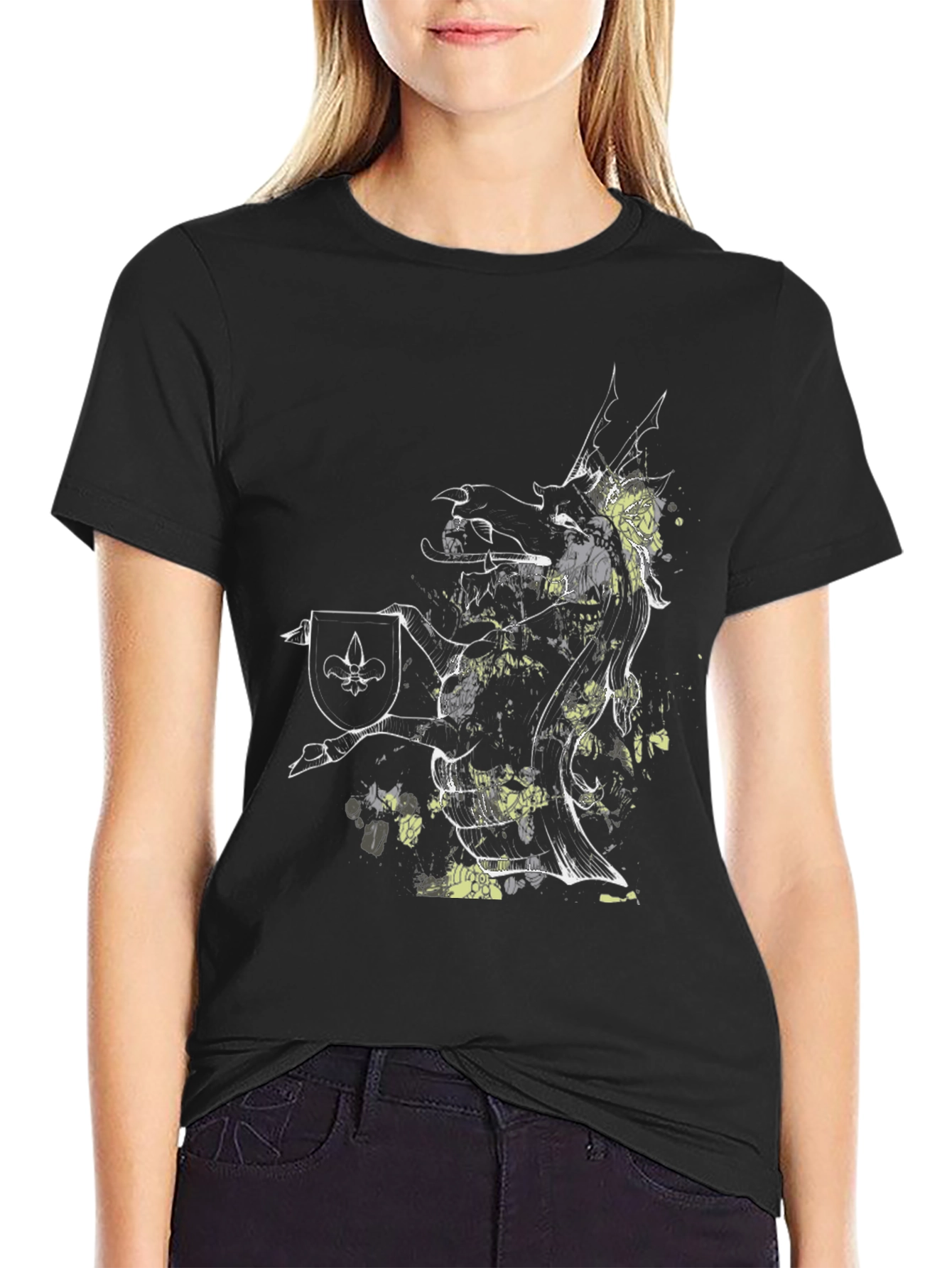 Griffin Shield Black T-Shirt - Fantasy Art