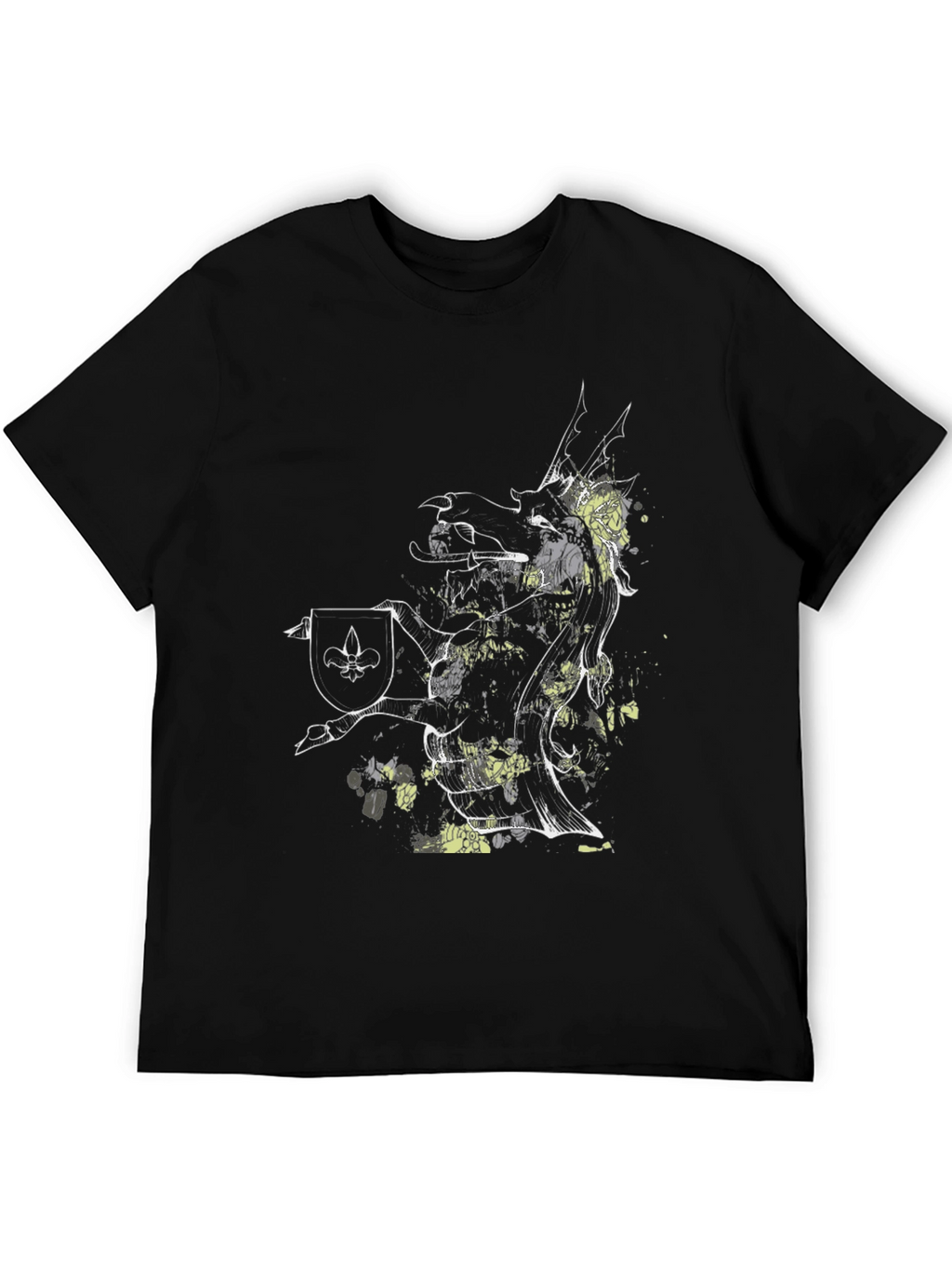 Griffin Shield Black T-Shirt - Fantasy Art