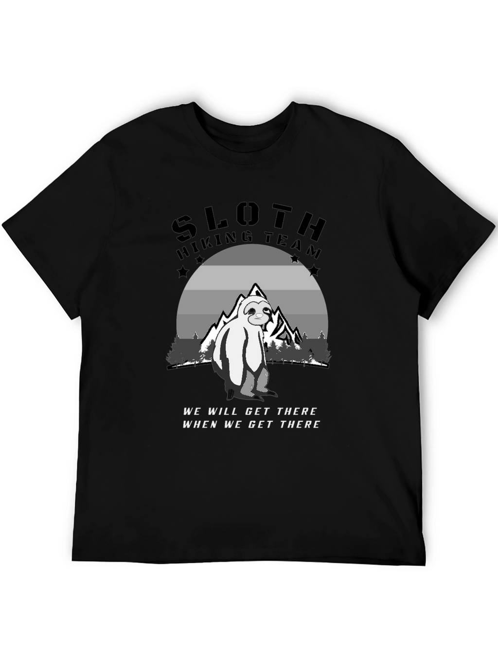 Sloth Hiking Team Black T-Shirt - Adventure Ready!