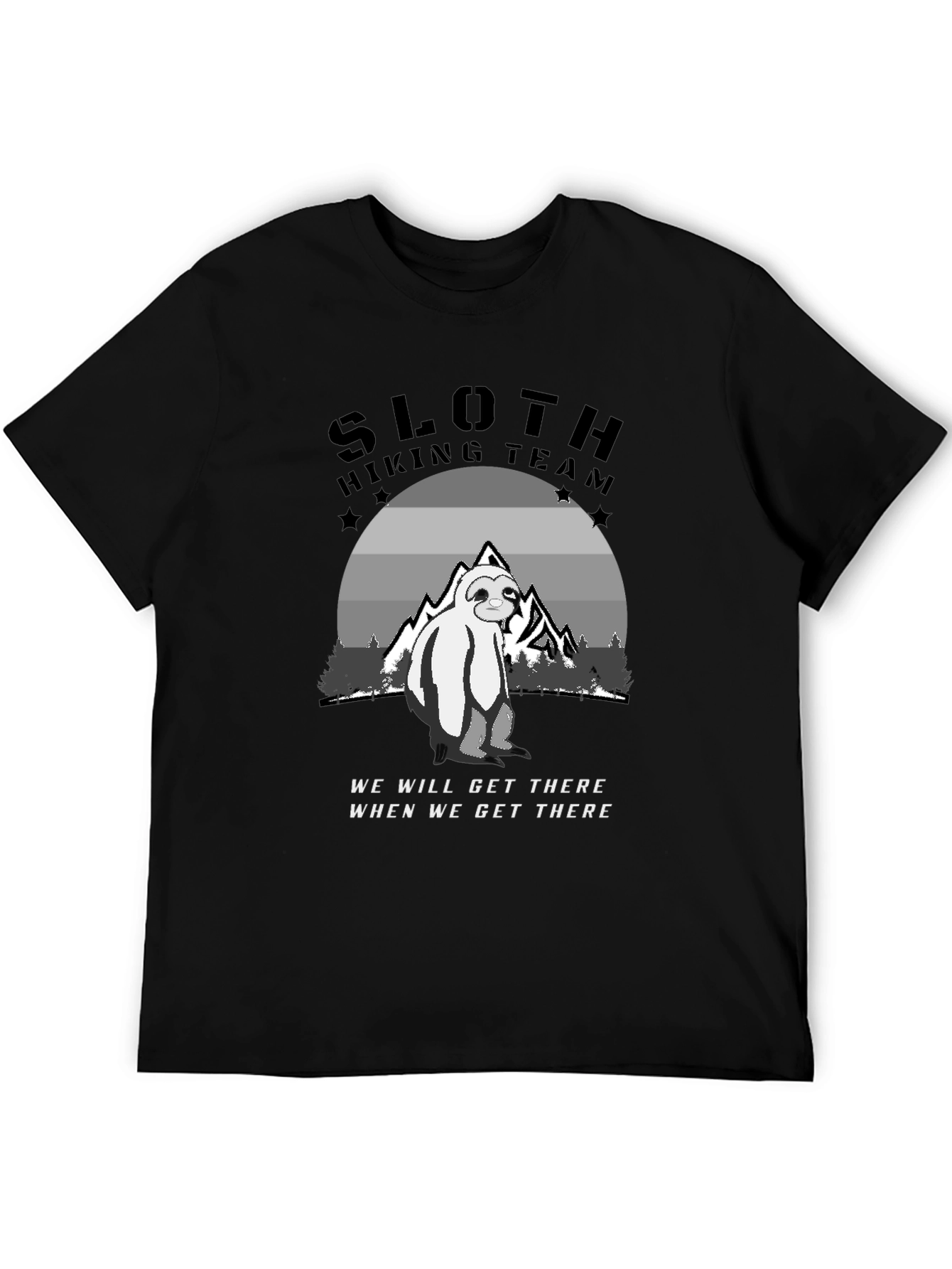Sloth Hiking Team Black T-Shirt - Adventure Ready!