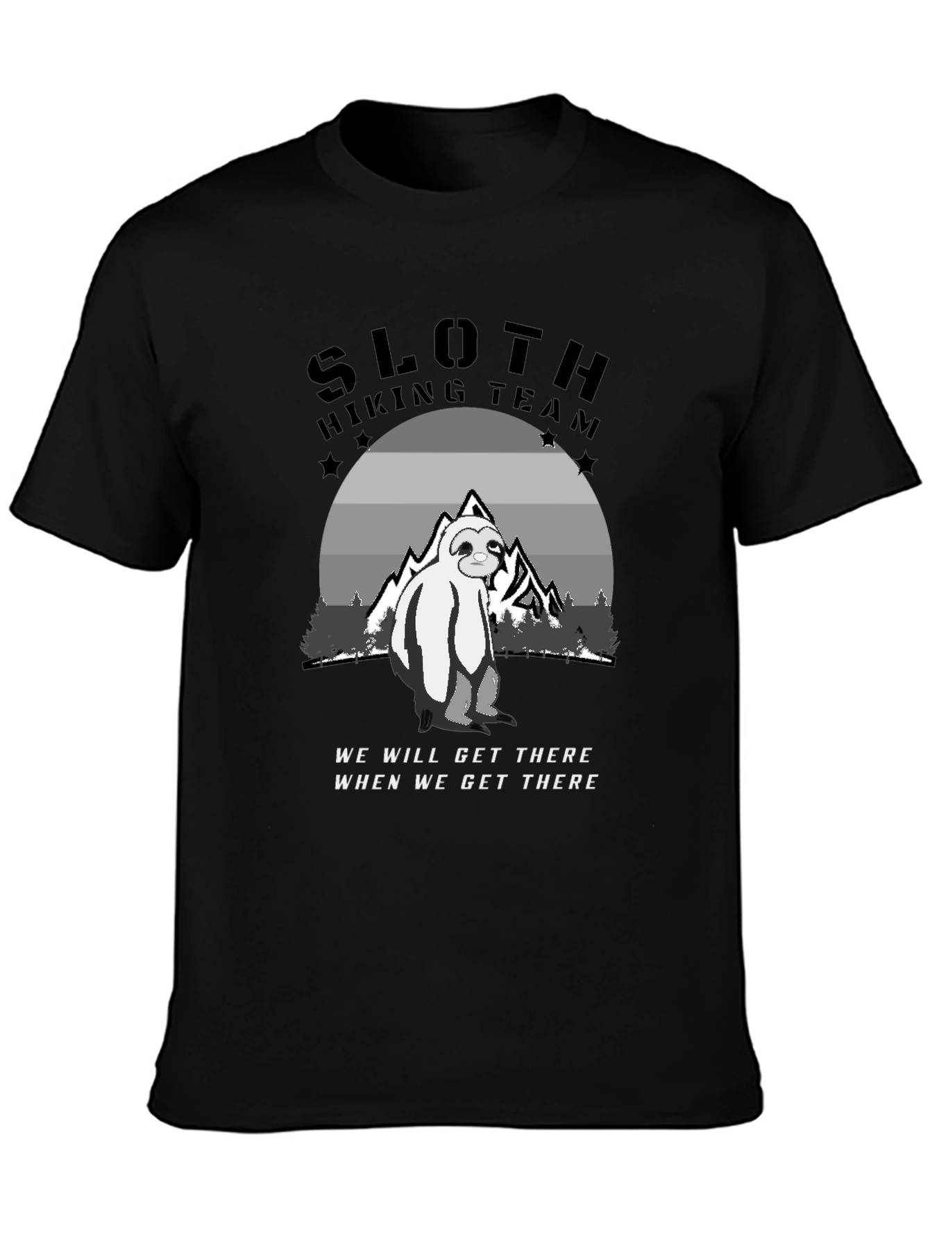 Sloth Hiking Team Black T-Shirt - Adventure Ready!