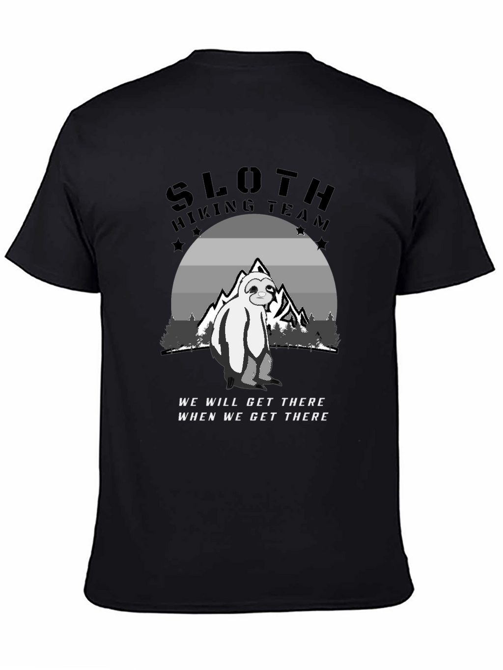 Sloth Hiking Team Black T-Shirt - Adventure Ready!
