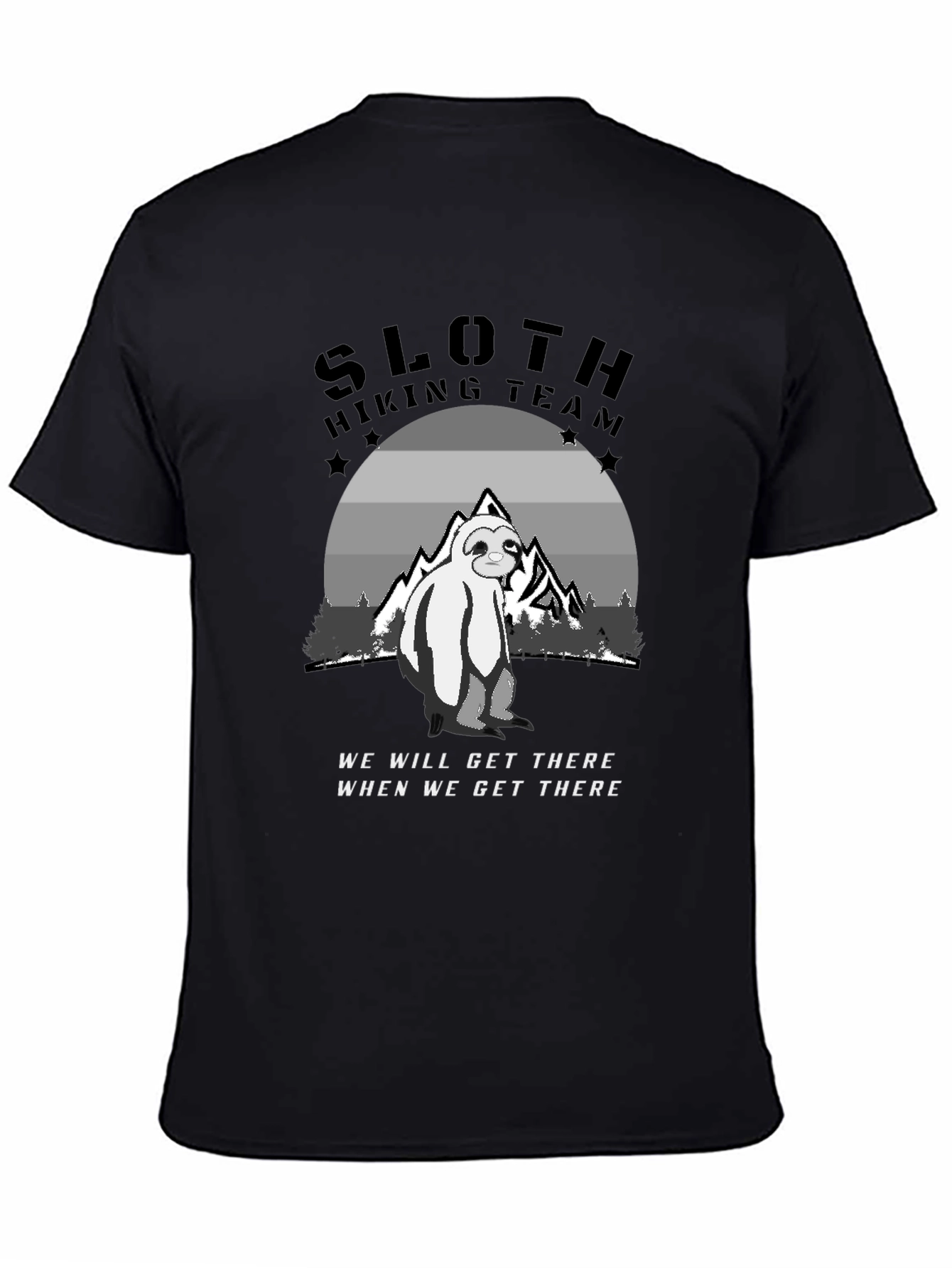 Sloth Hiking Team Black T-Shirt - Adventure Ready!