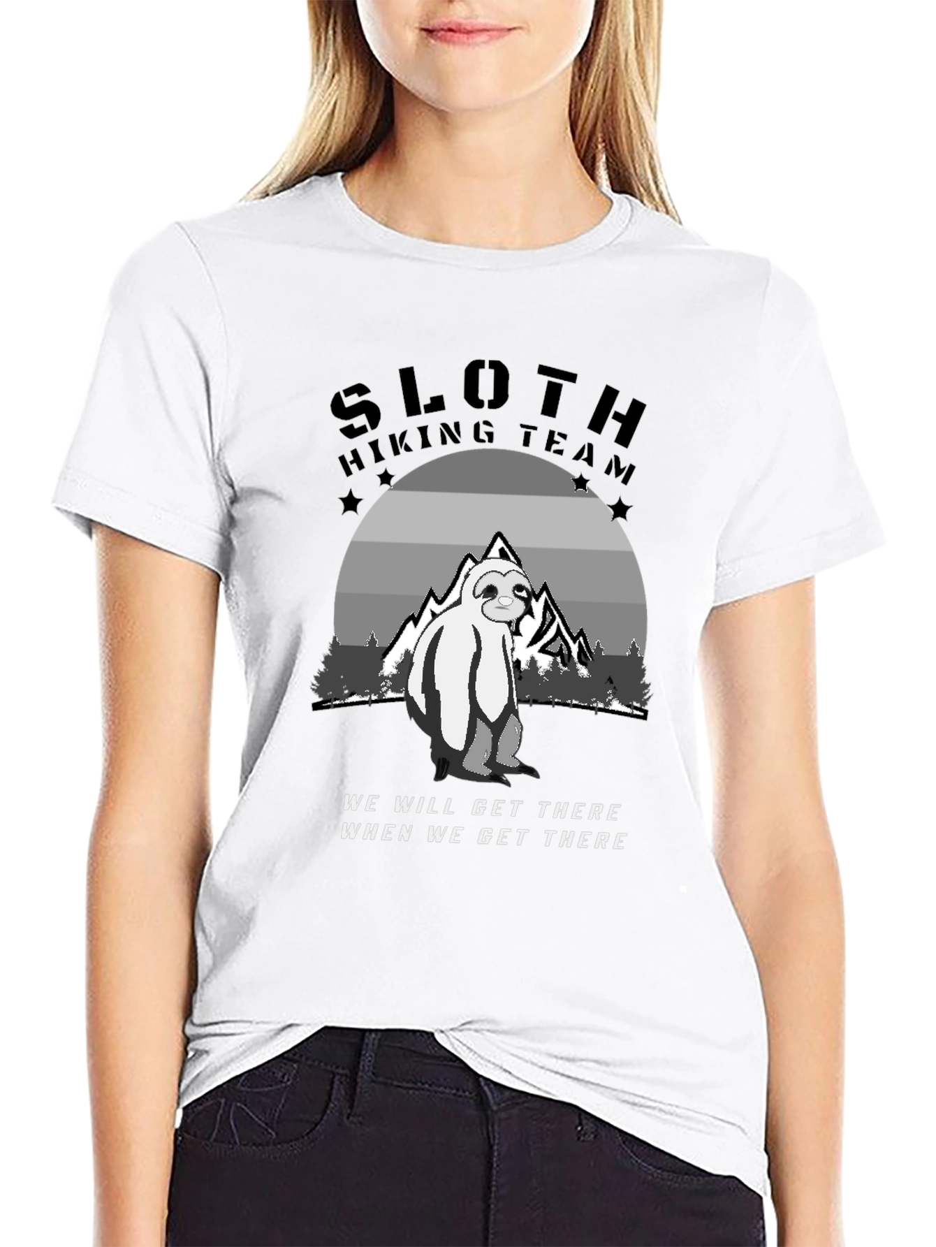 Sloth Hiking Team Black T-Shirt - Adventure Ready!