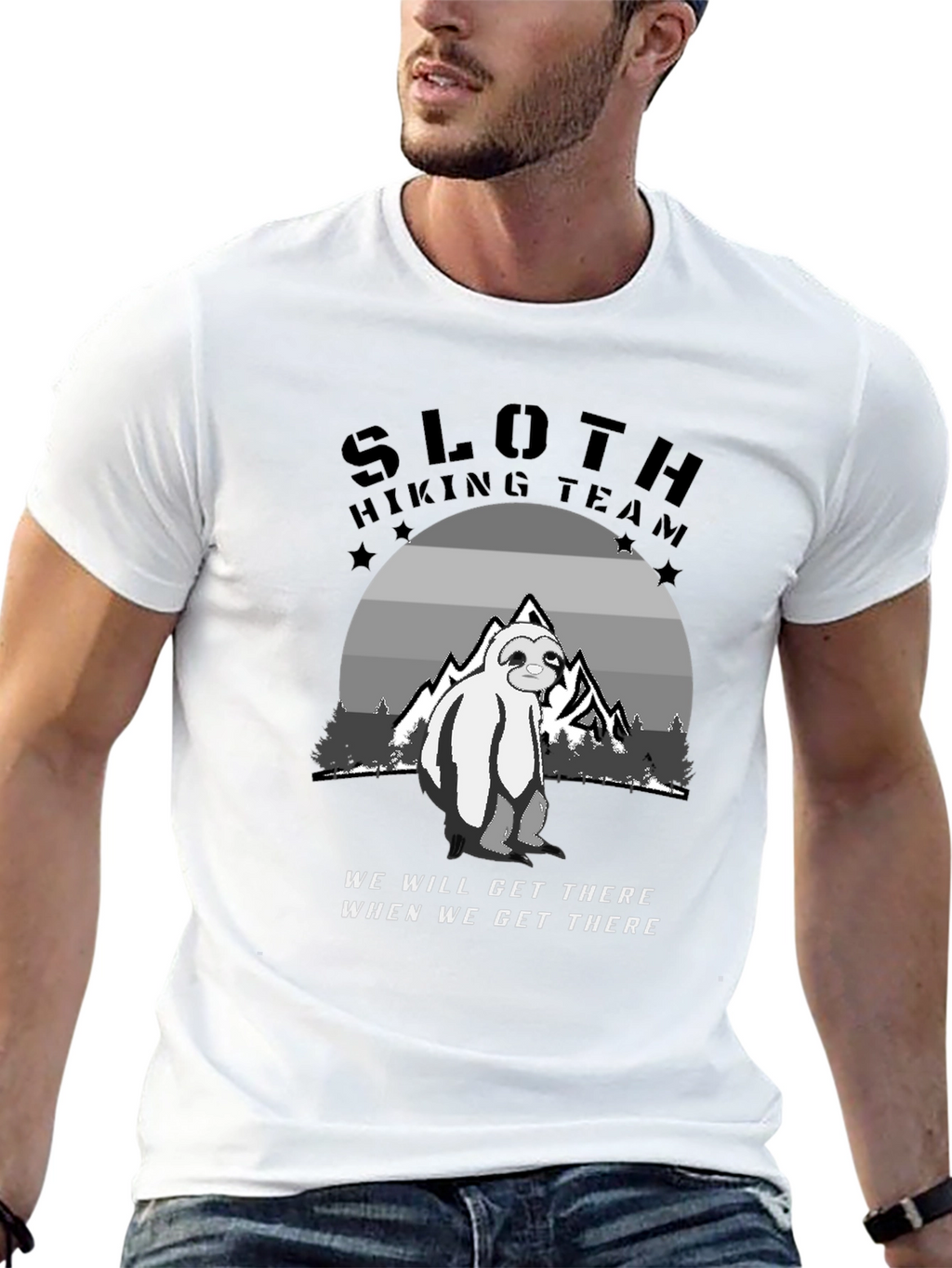 Sloth Hiking Team Black T-Shirt - Adventure Ready!