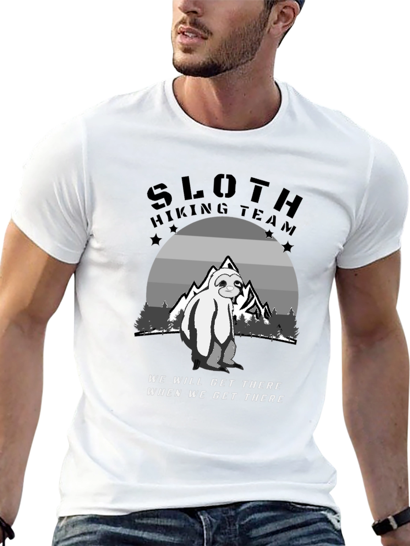 Sloth Hiking Team Black T-Shirt - Adventure Ready!