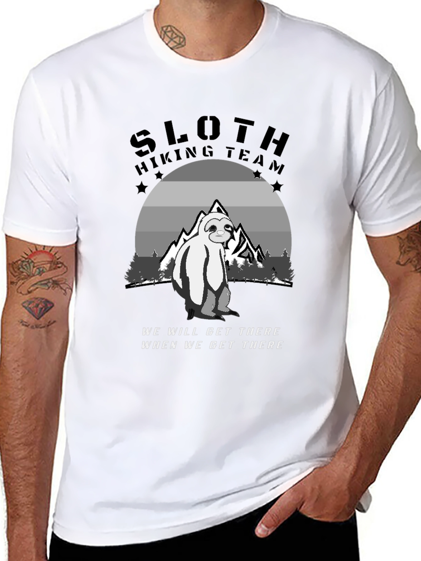 Sloth Hiking Team Black T-Shirt - Adventure Ready!