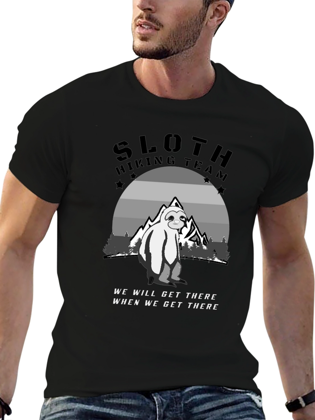 Sloth Hiking Team Black T-Shirt - Adventure Ready!