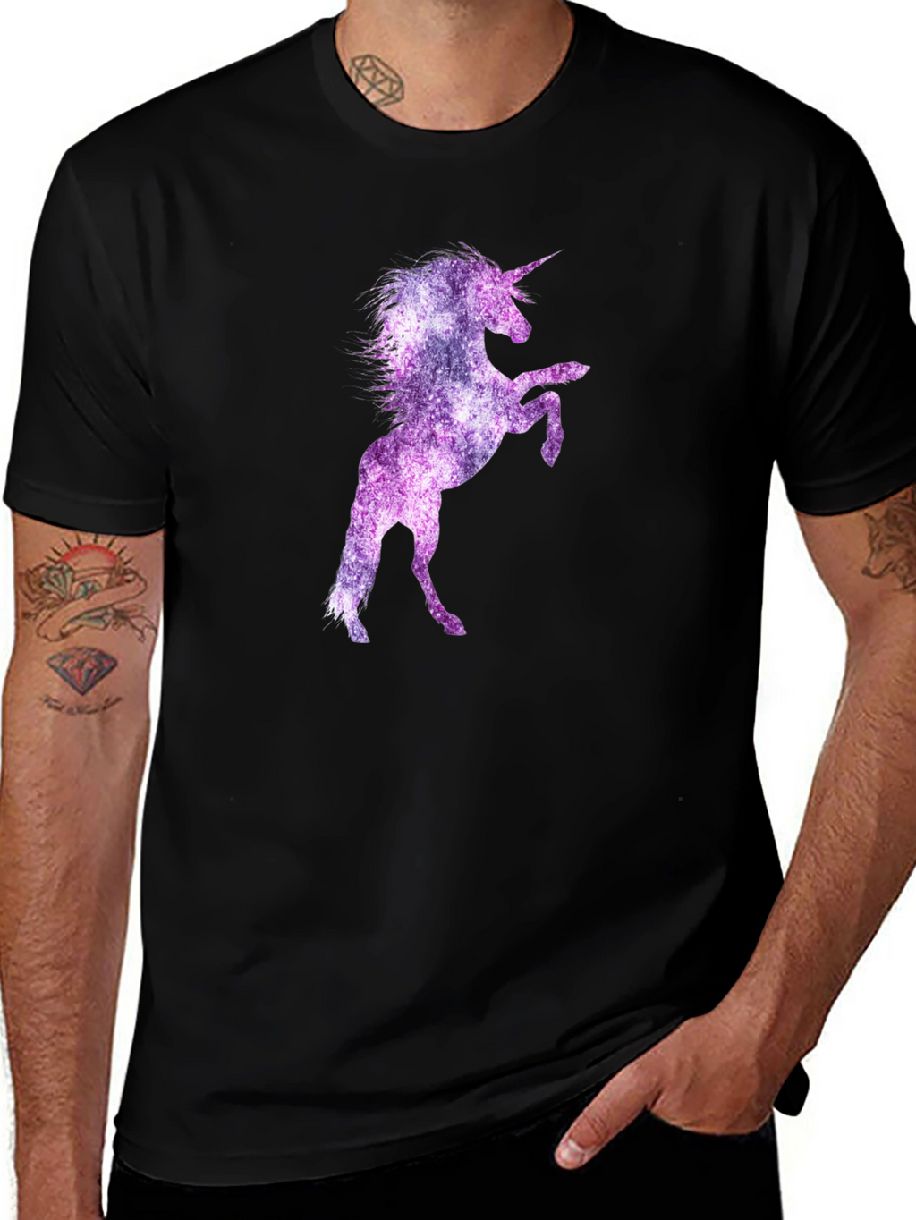 Unicorn Galaxy Graphic Print Black T-Shirt
