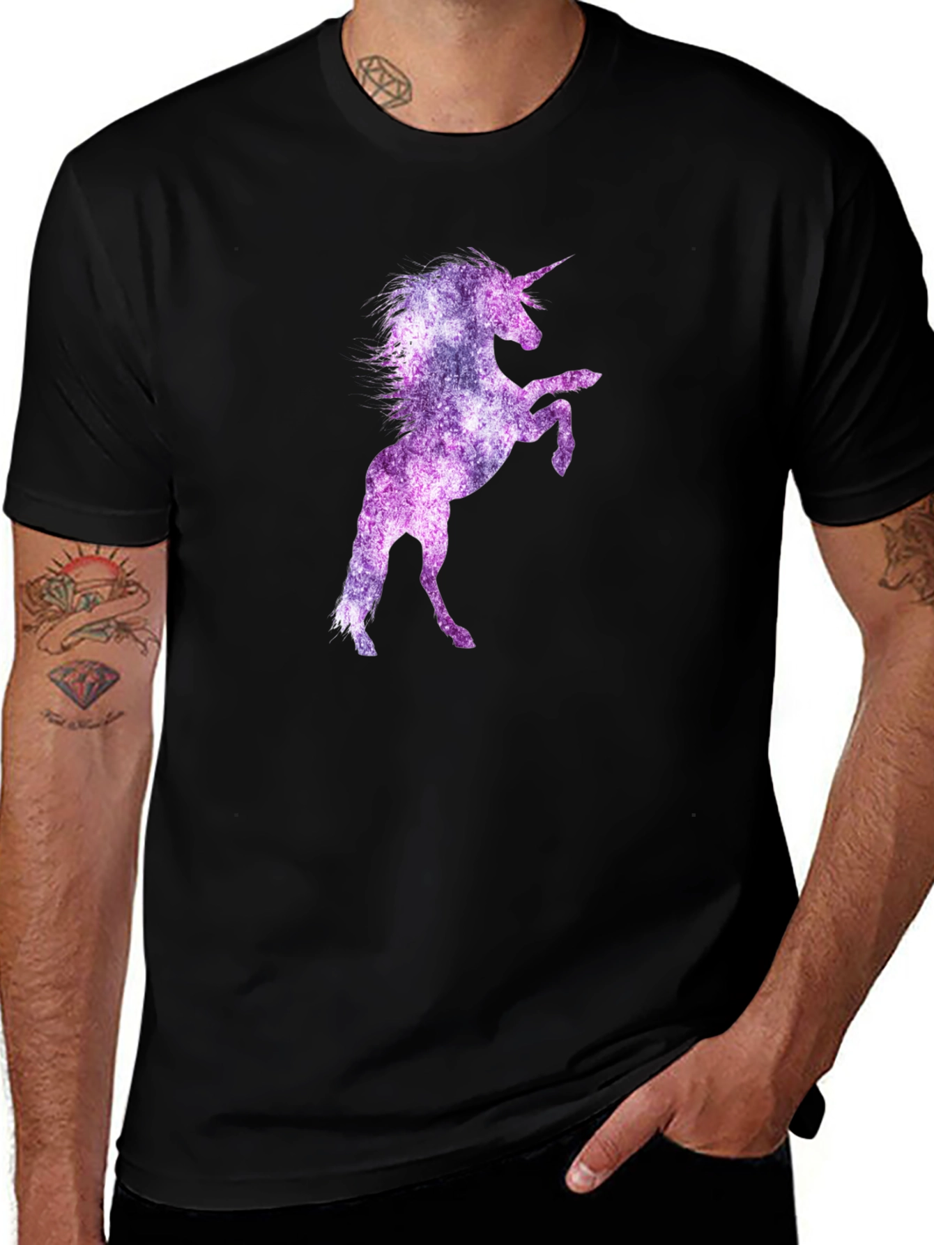 Unicorn Galaxy Graphic Print Black T-Shirt