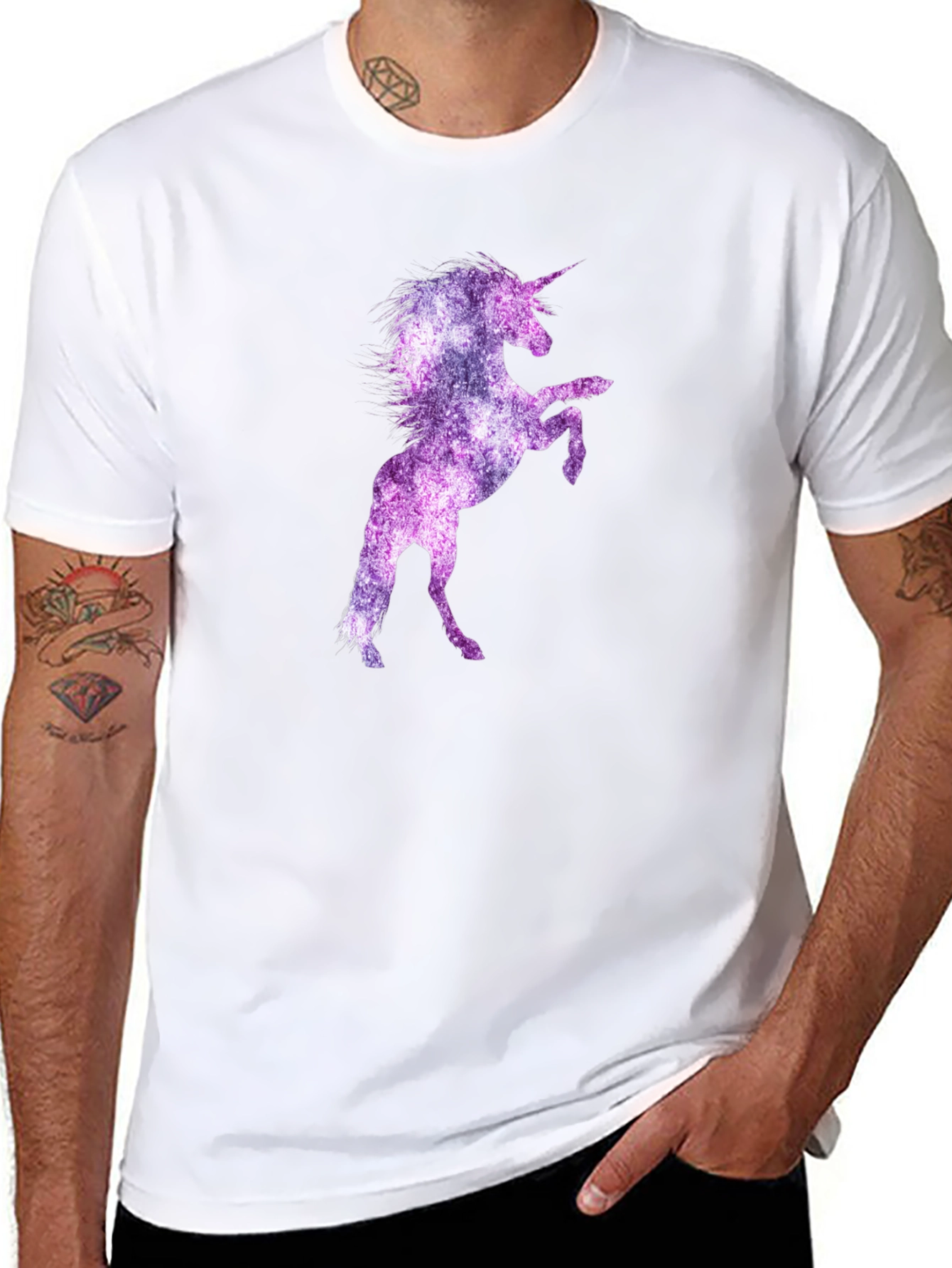 Unicorn Galaxy Graphic Print Black T-Shirt