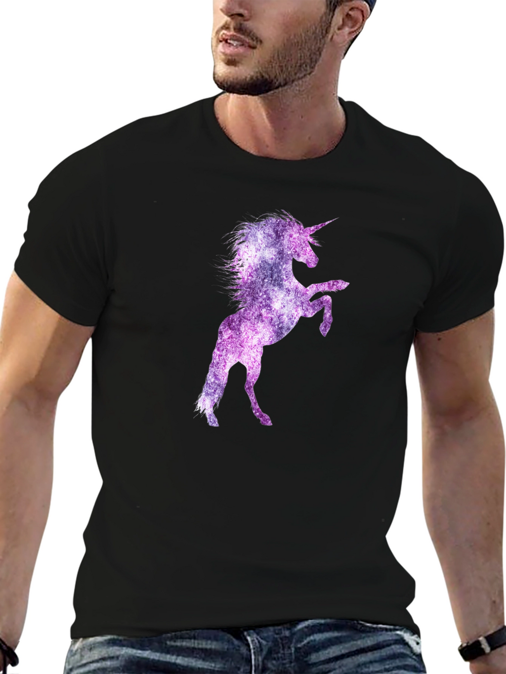 Unicorn Galaxy Graphic Print Black T-Shirt