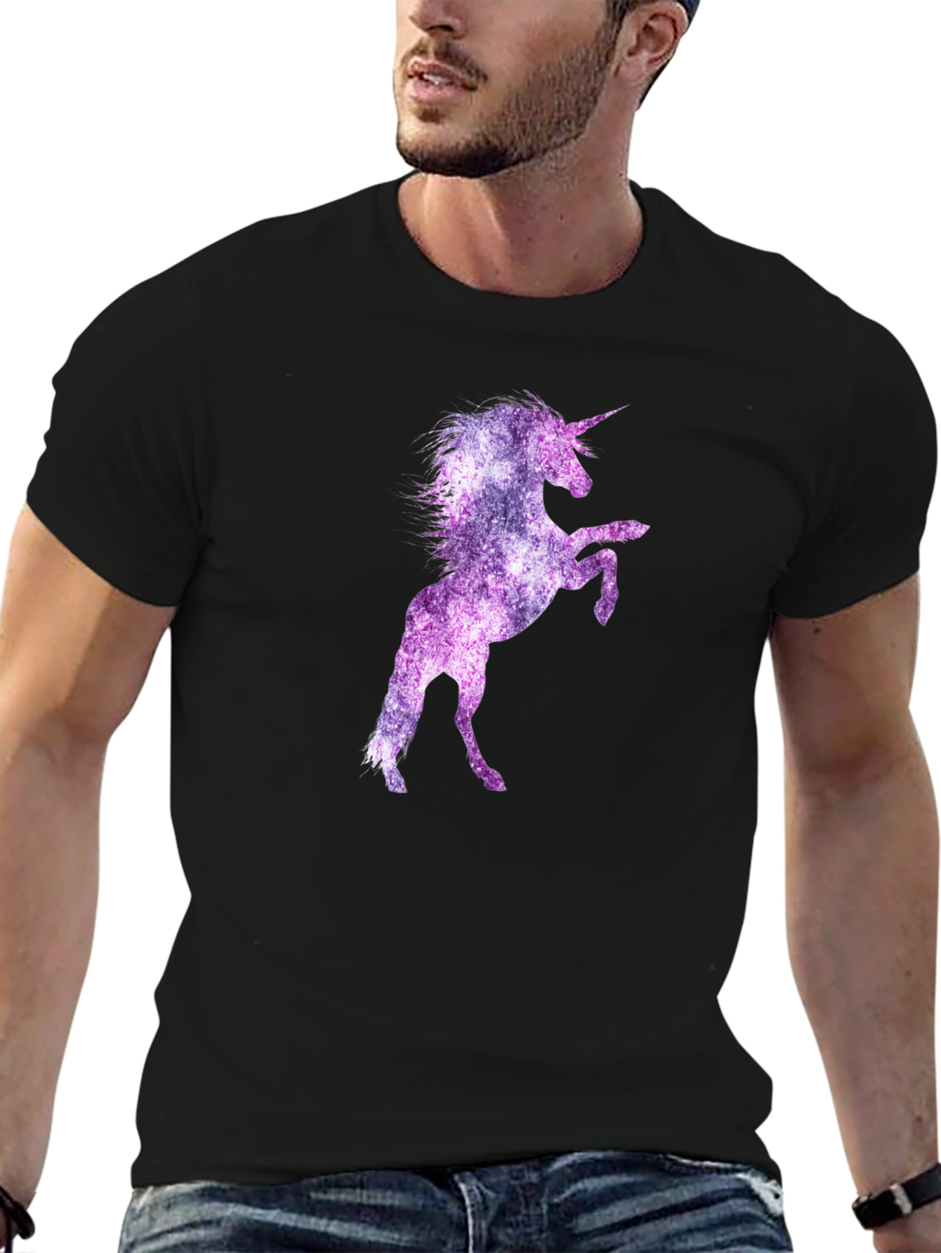 Unicorn Galaxy Graphic Print Black T-Shirt