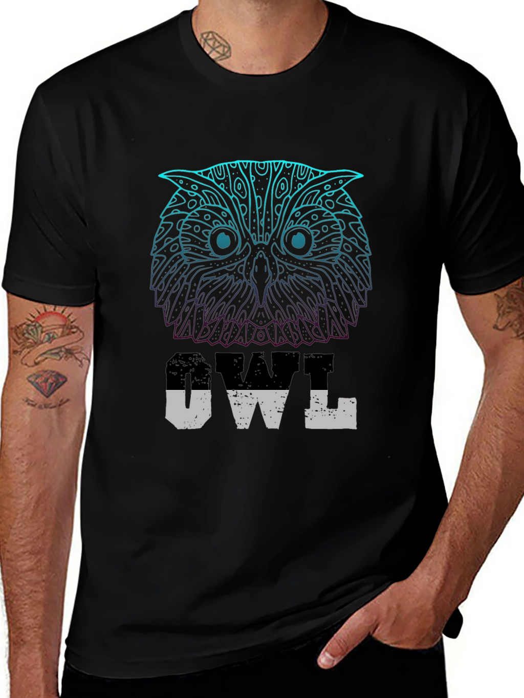 Owl Graphic Print T-Shirt - Casual Wear