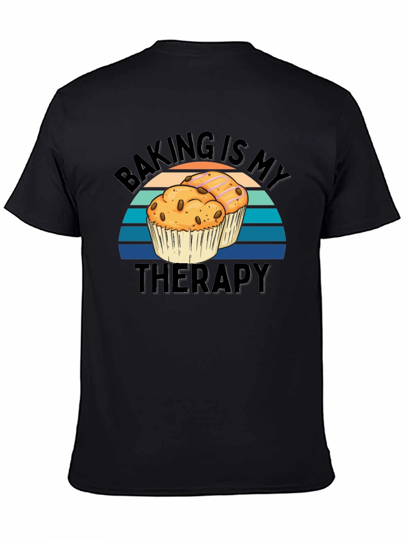 Baking Is My Therapy Black T-Shirt - Muffin Design