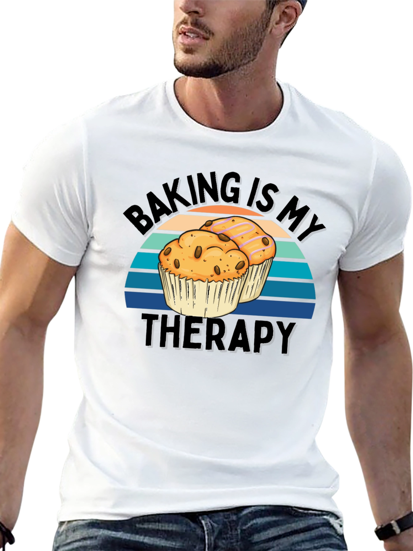 Baking Is My Therapy Black T-Shirt - Muffin Design
