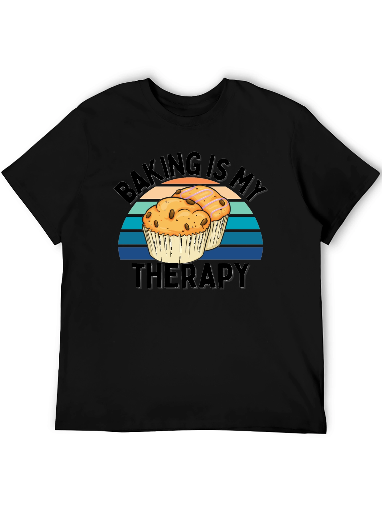 Baking Is My Therapy Black T-Shirt - Muffin Design
