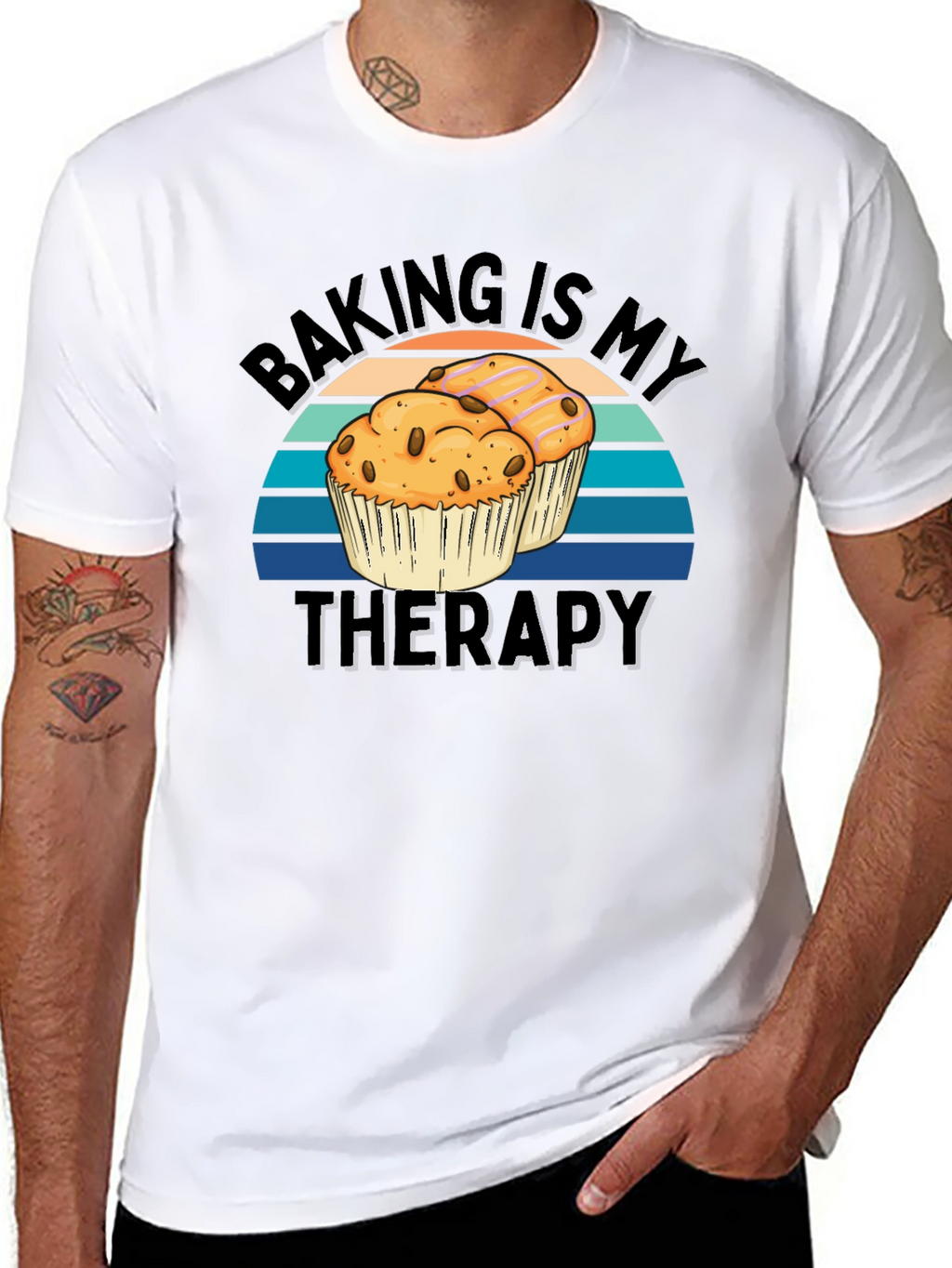 Baking Is My Therapy Black T-Shirt - Muffin Design