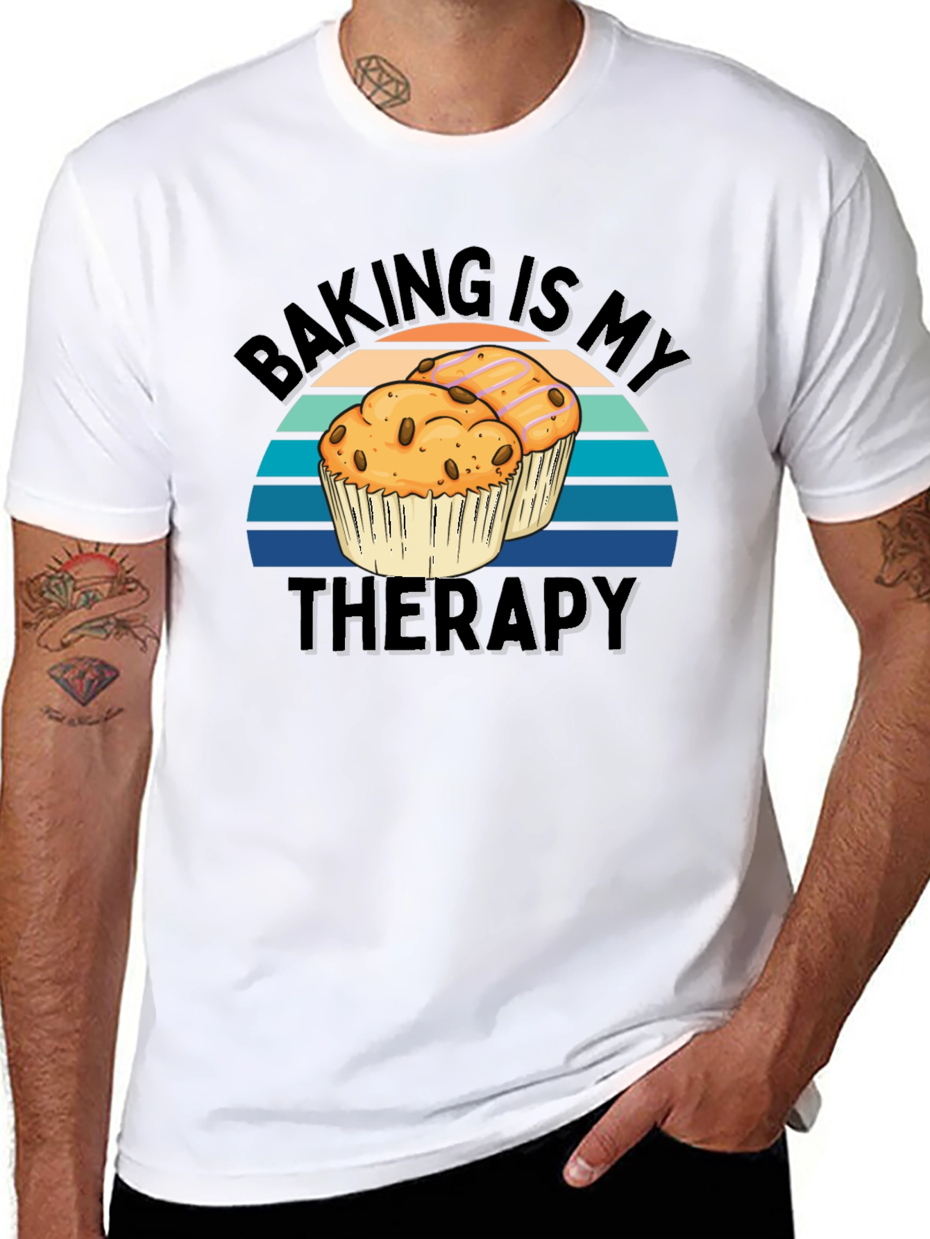 Baking Is My Therapy Black T-Shirt - Muffin Design