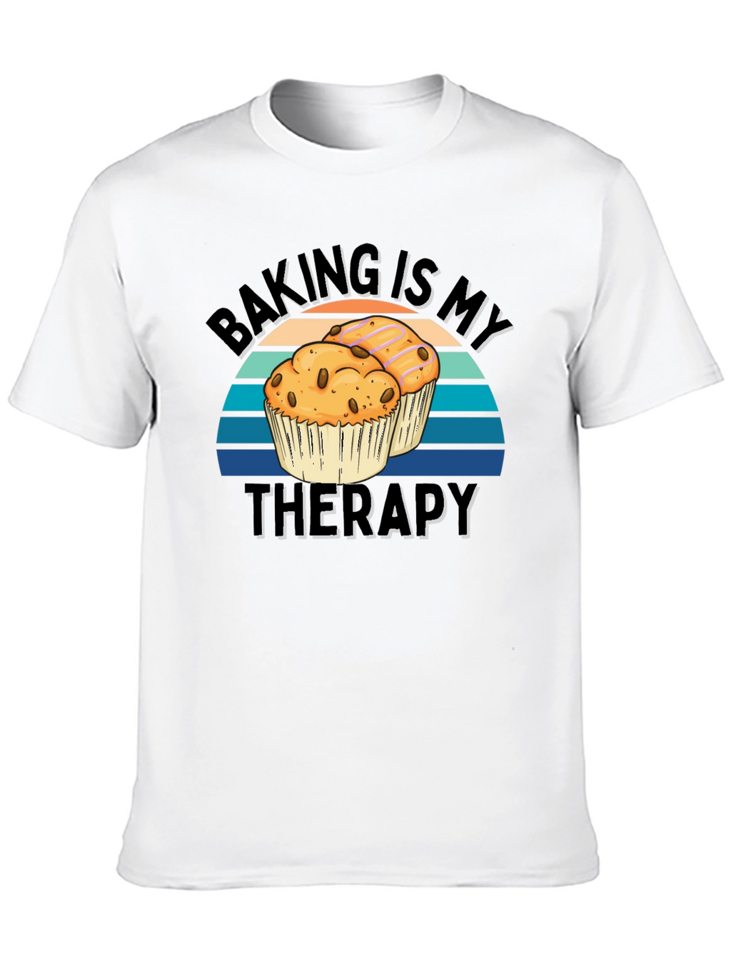 Baking Is My Therapy Black T-Shirt - Muffin Design
