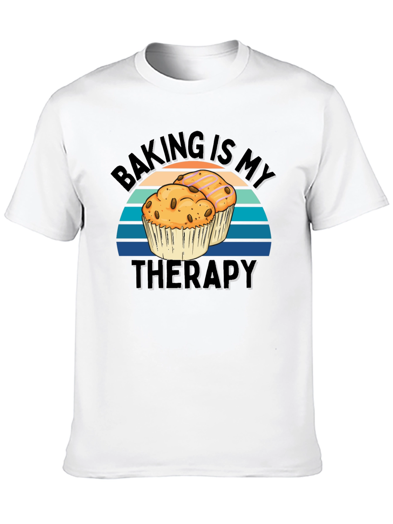 Baking Is My Therapy Black T-Shirt - Muffin Design