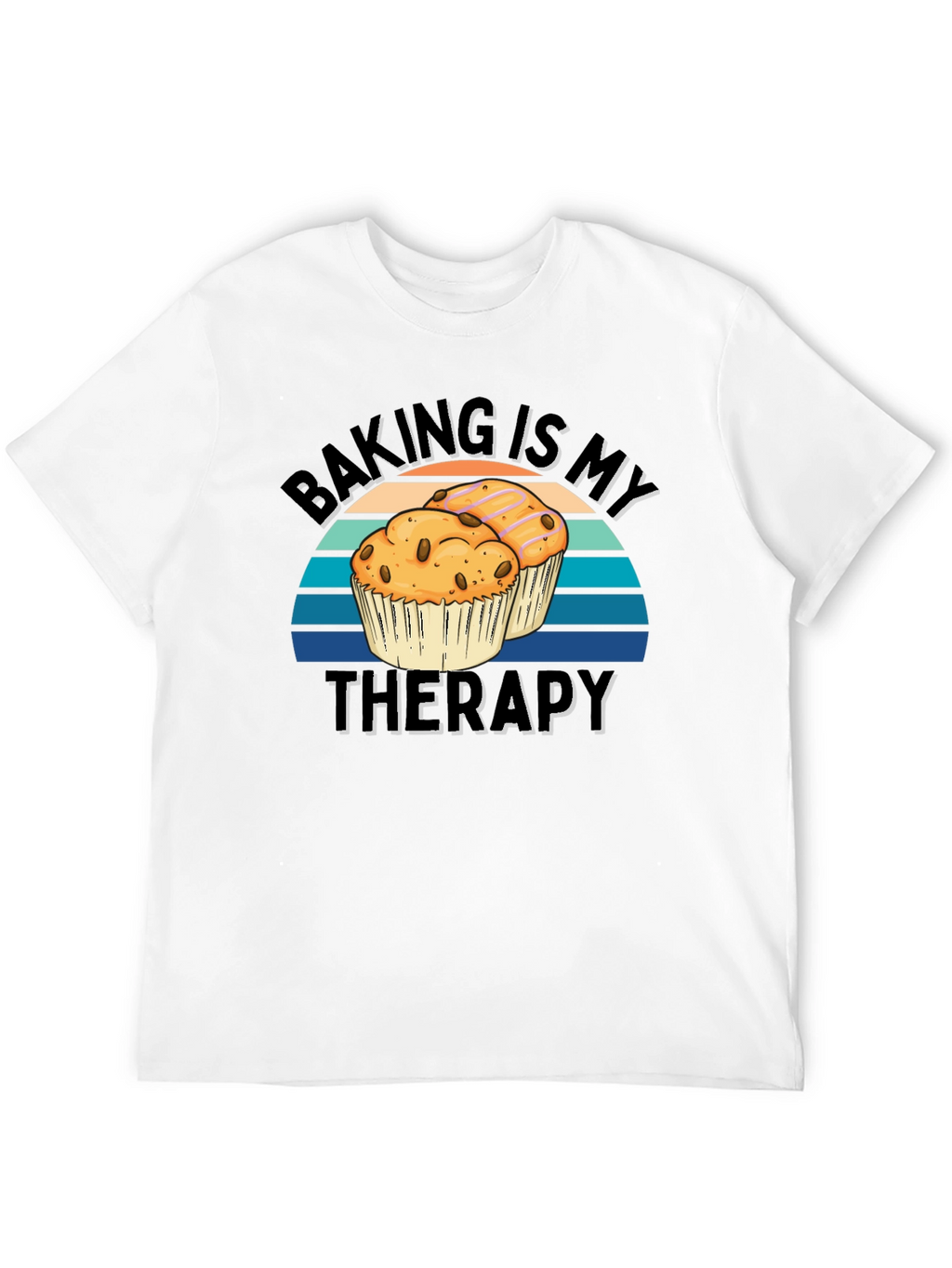 Baking Is My Therapy Black T-Shirt - Muffin Design