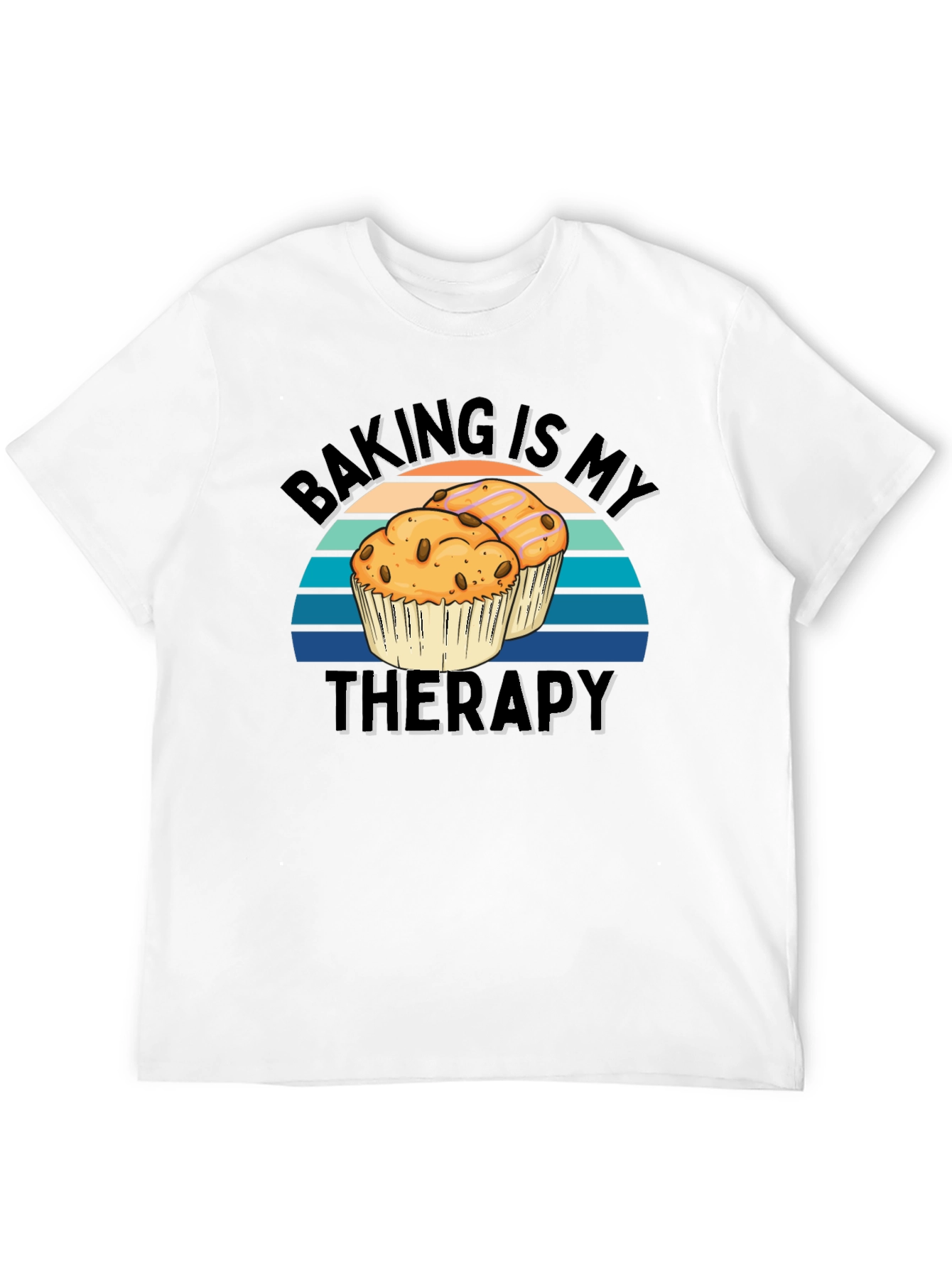 Baking Is My Therapy Black T-Shirt - Muffin Design