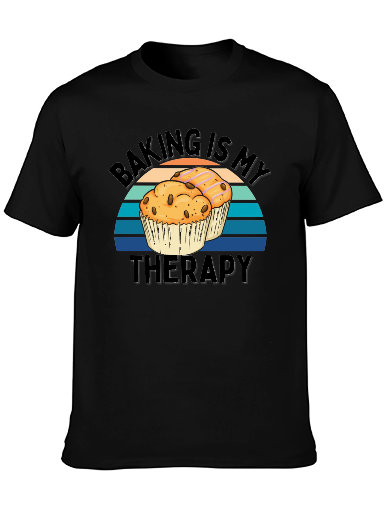 Baking Is My Therapy Black T-Shirt - Muffin Design