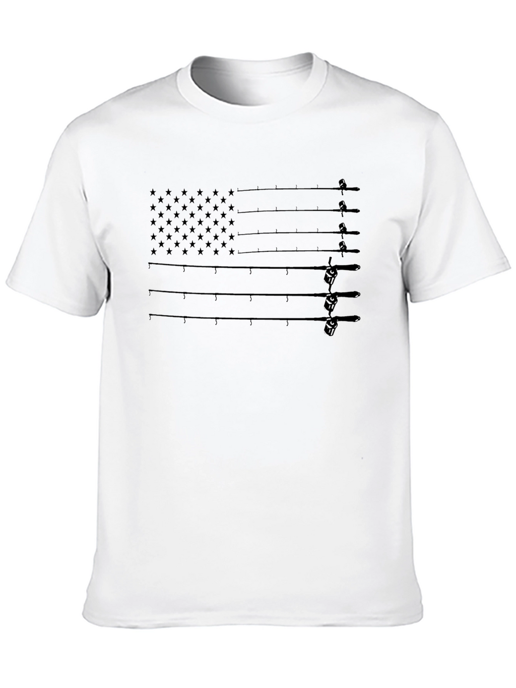 Fishing Rod Flag Graphic T-Shirt - Patriotic Angler Tee