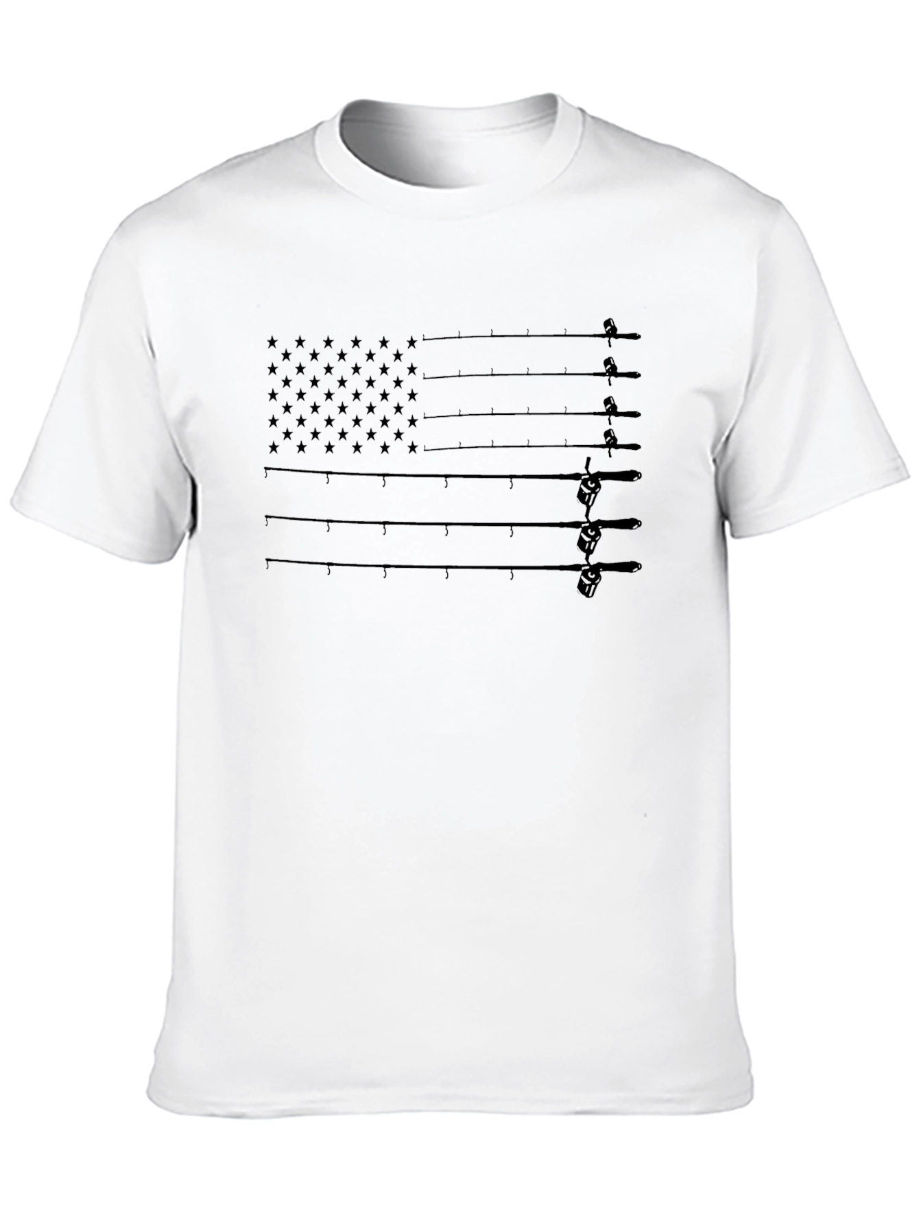 Fishing Rod Flag Graphic T-Shirt - Patriotic Angler Tee
