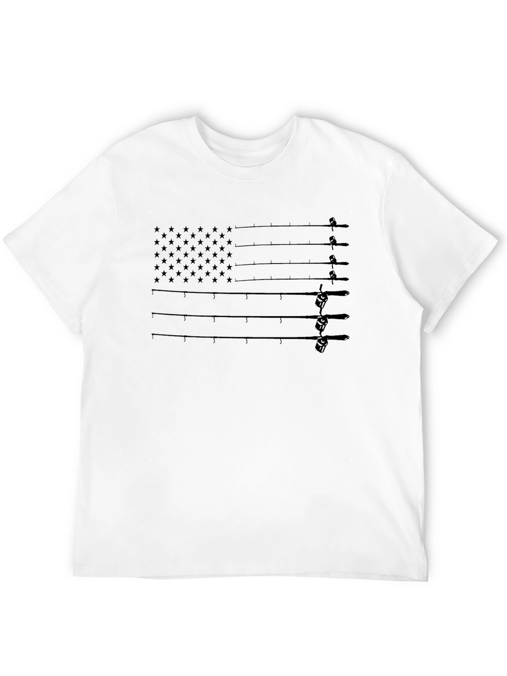 Fishing Rod Flag Graphic T-Shirt - Patriotic Angler Tee