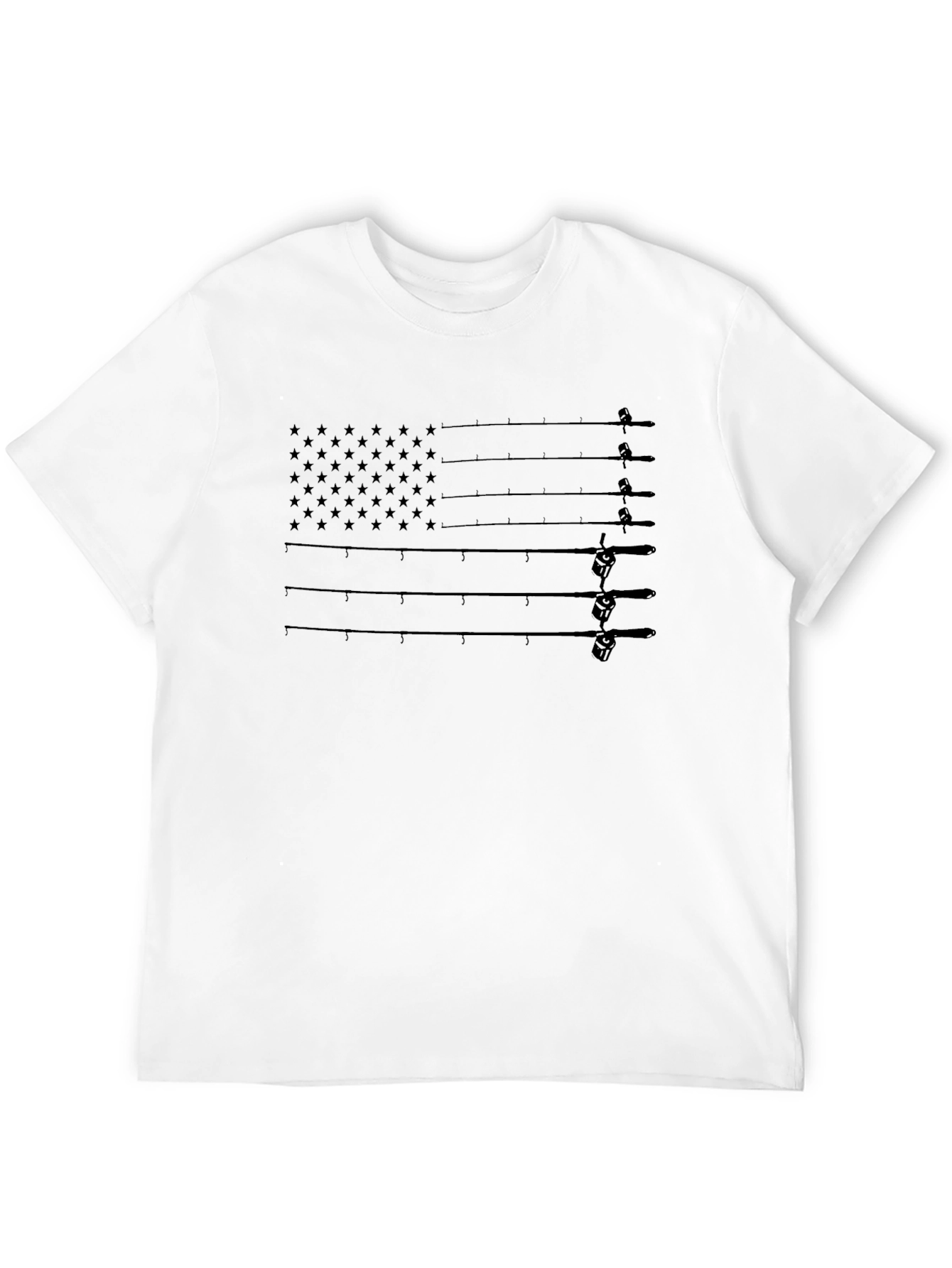 Fishing Rod Flag Graphic T-Shirt - Patriotic Angler Tee