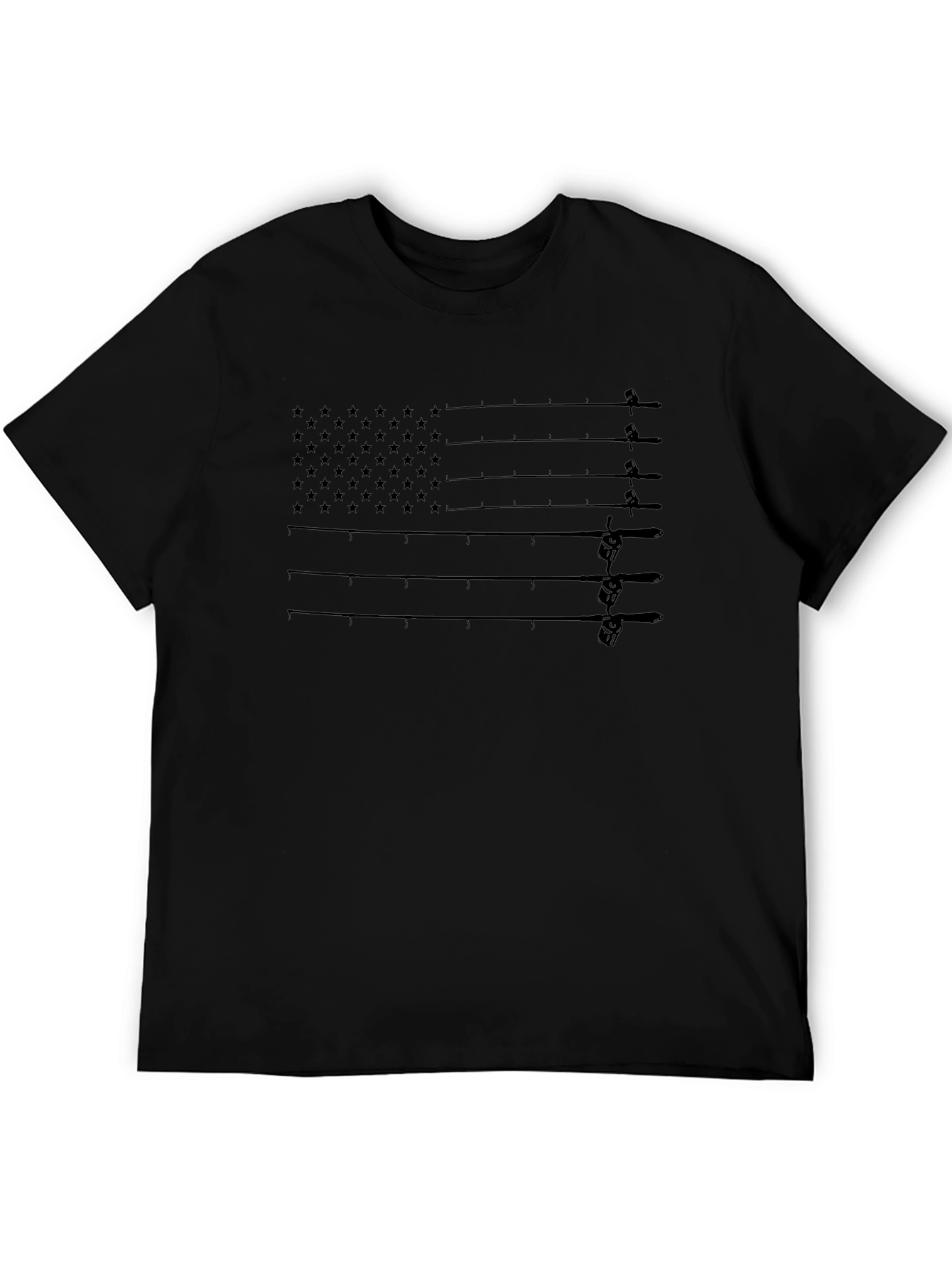 Fishing Rod Flag Graphic T-Shirt - Patriotic Angler Tee