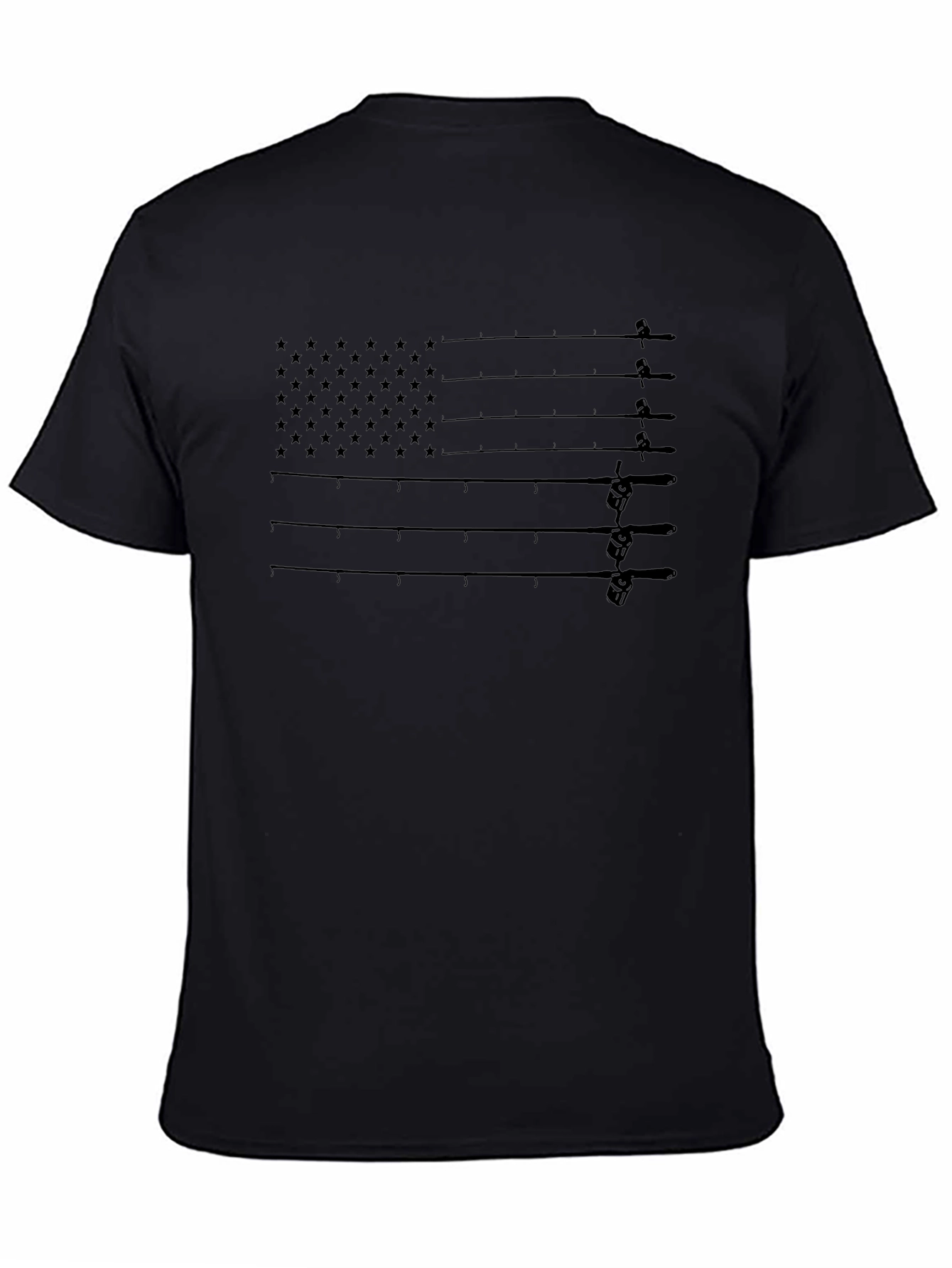 Fishing Rod Flag Graphic T-Shirt - Patriotic Angler Tee
