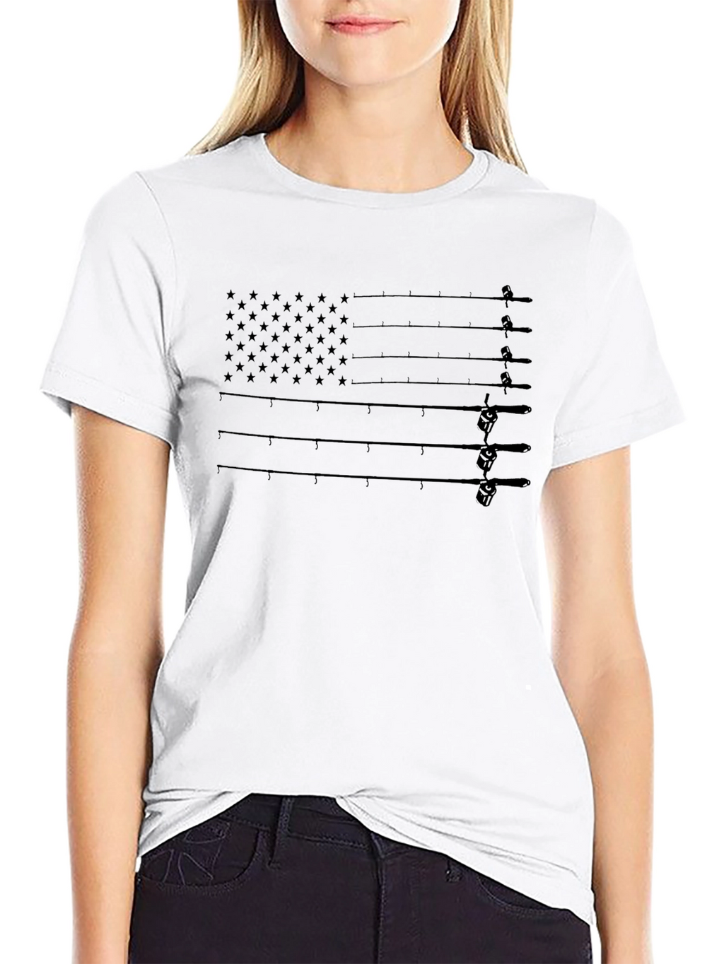 Fishing Rod Flag Graphic T-Shirt - Patriotic Angler Tee