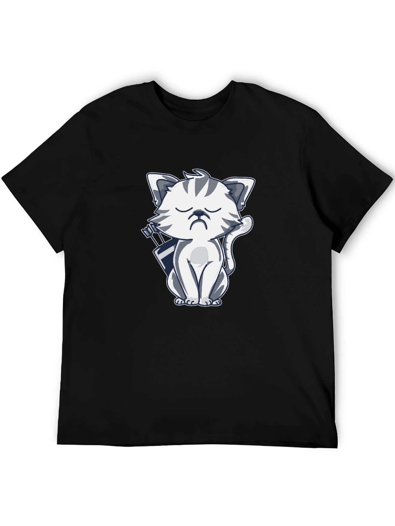 Grumpy Archer Cat Graphic T-Shirt - Black