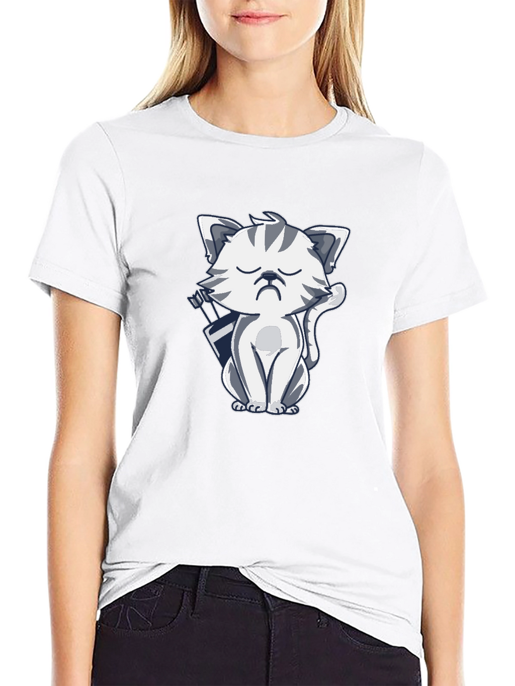 Grumpy Archer Cat Graphic T-Shirt - Black