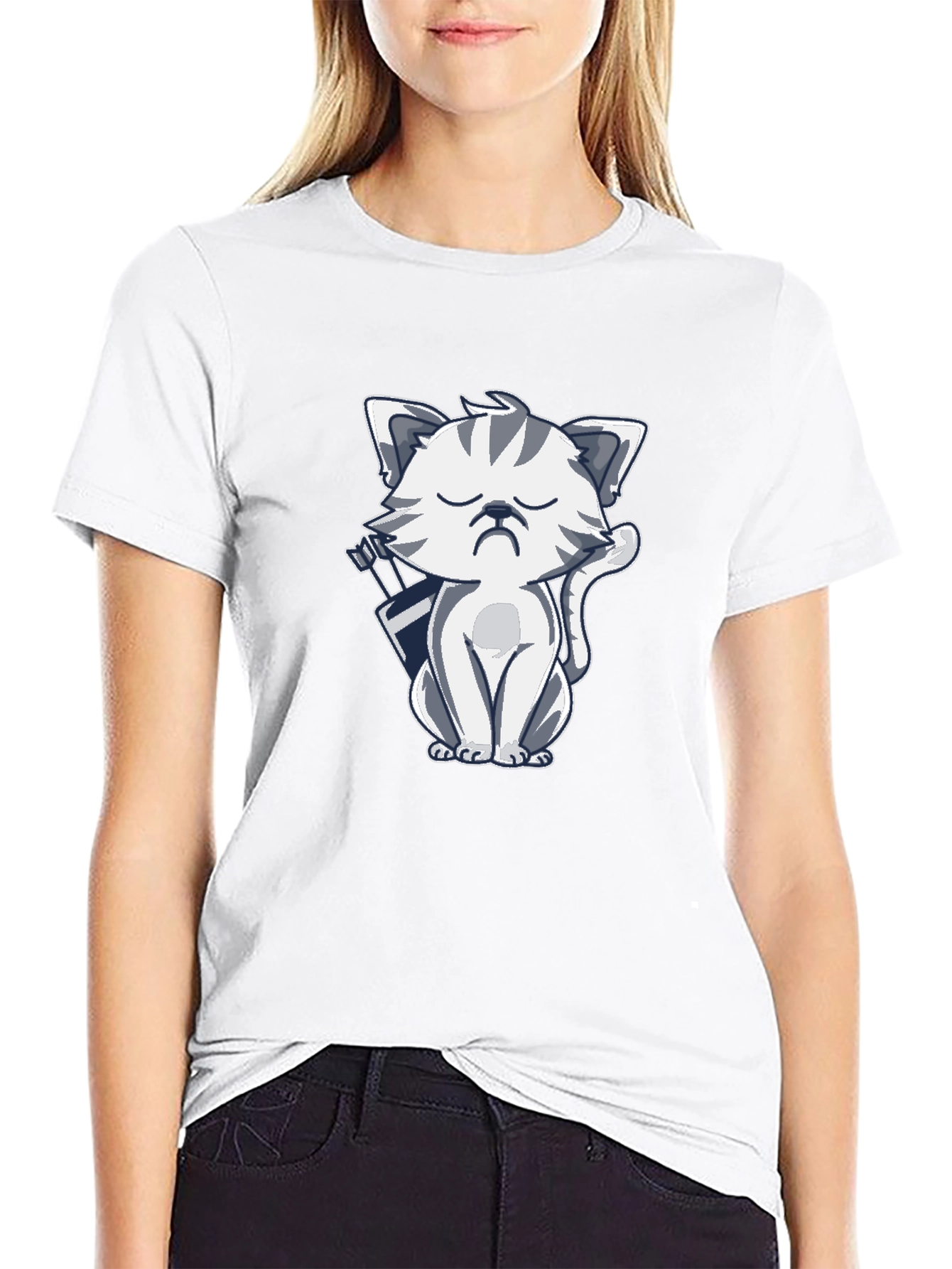 Grumpy Archer Cat Graphic T-Shirt - Black