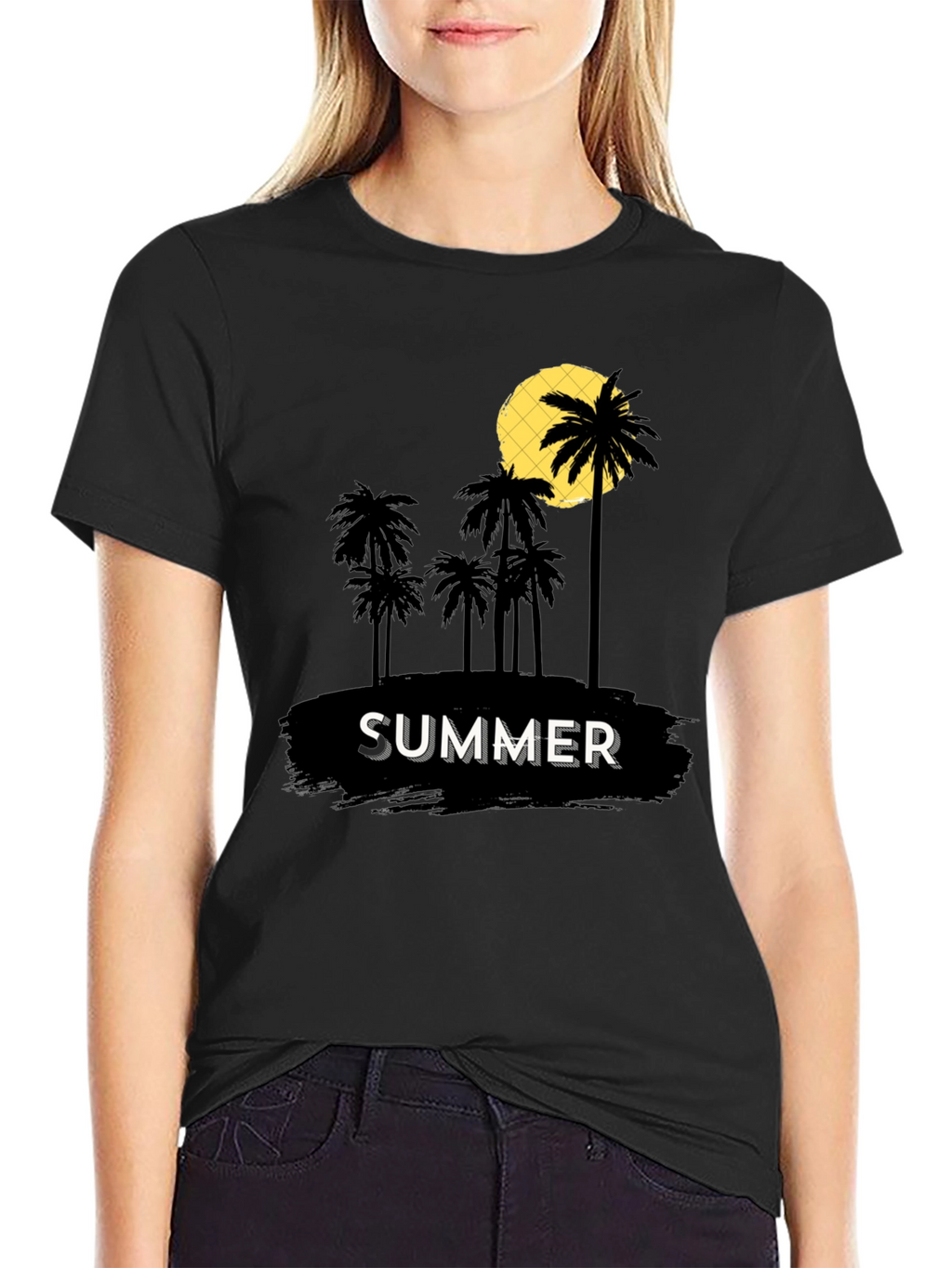 Summer Palm Tree Graphic T-Shirt - Black
