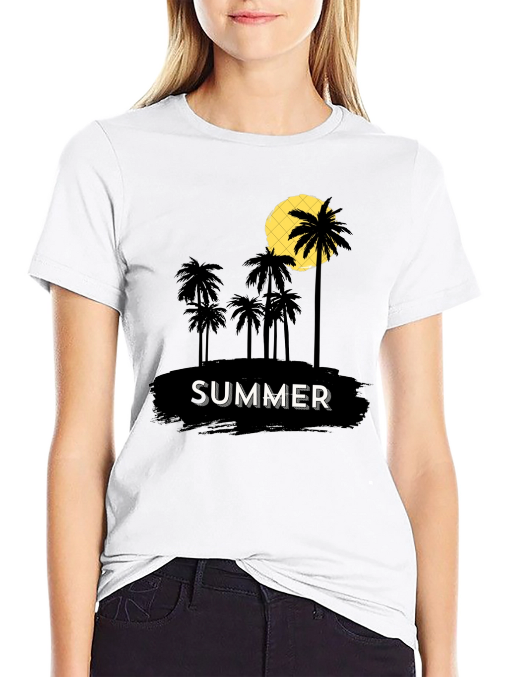 Summer Palm Tree Graphic T-Shirt - Black