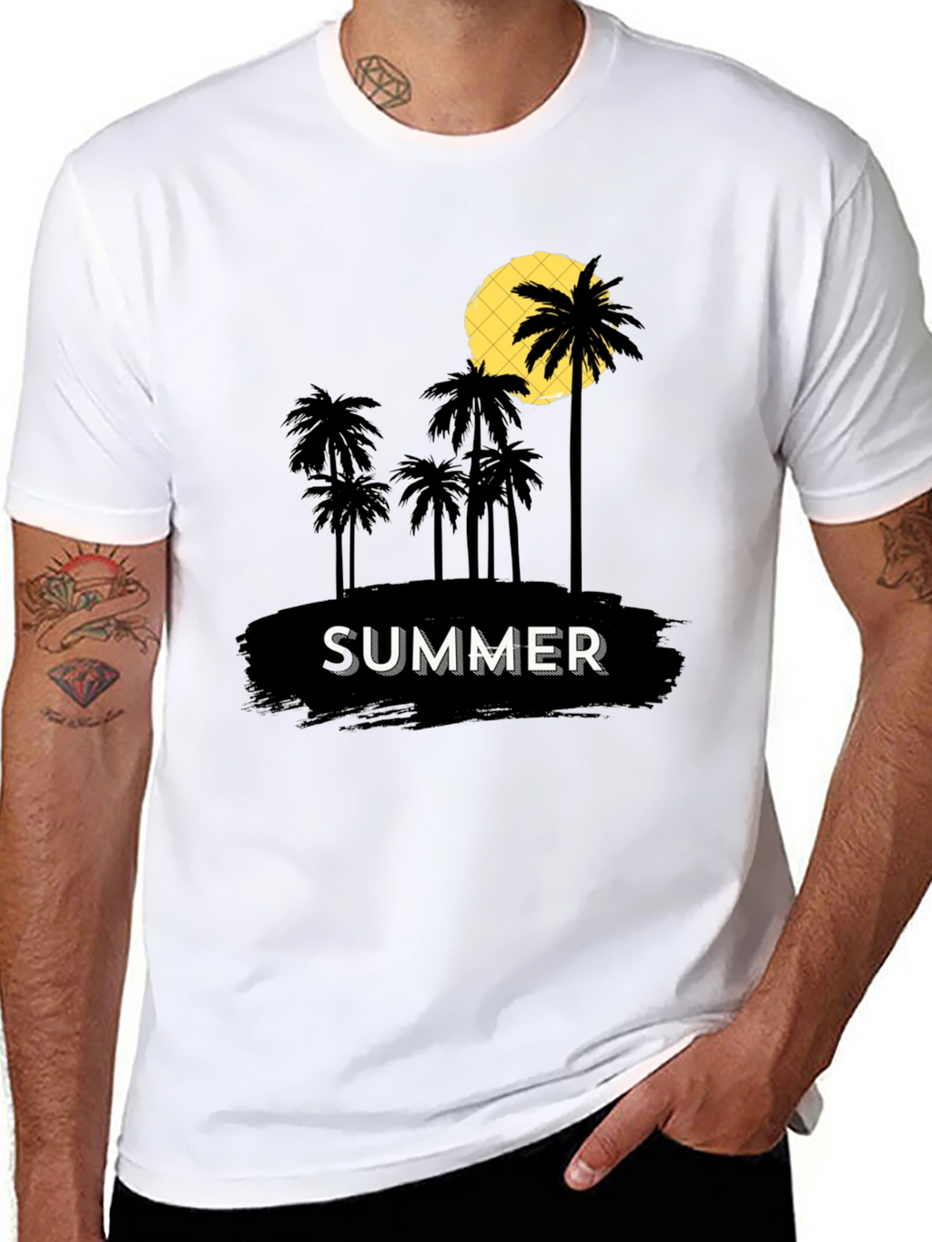 Summer Palm Tree Graphic T-Shirt - Black