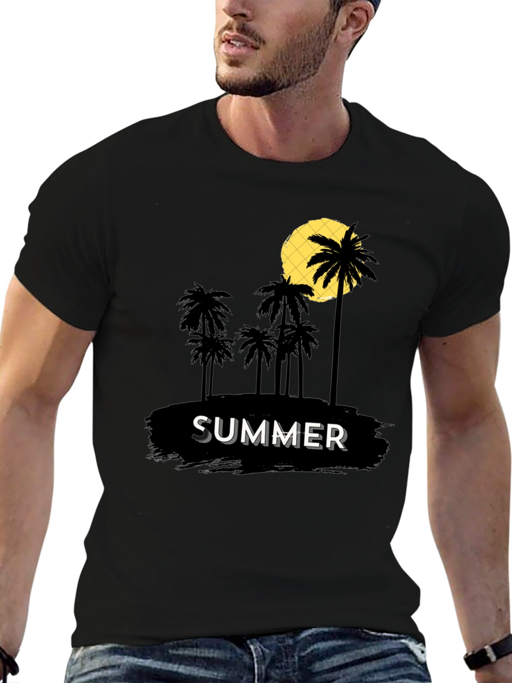 Summer Palm Tree Graphic T-Shirt - Black