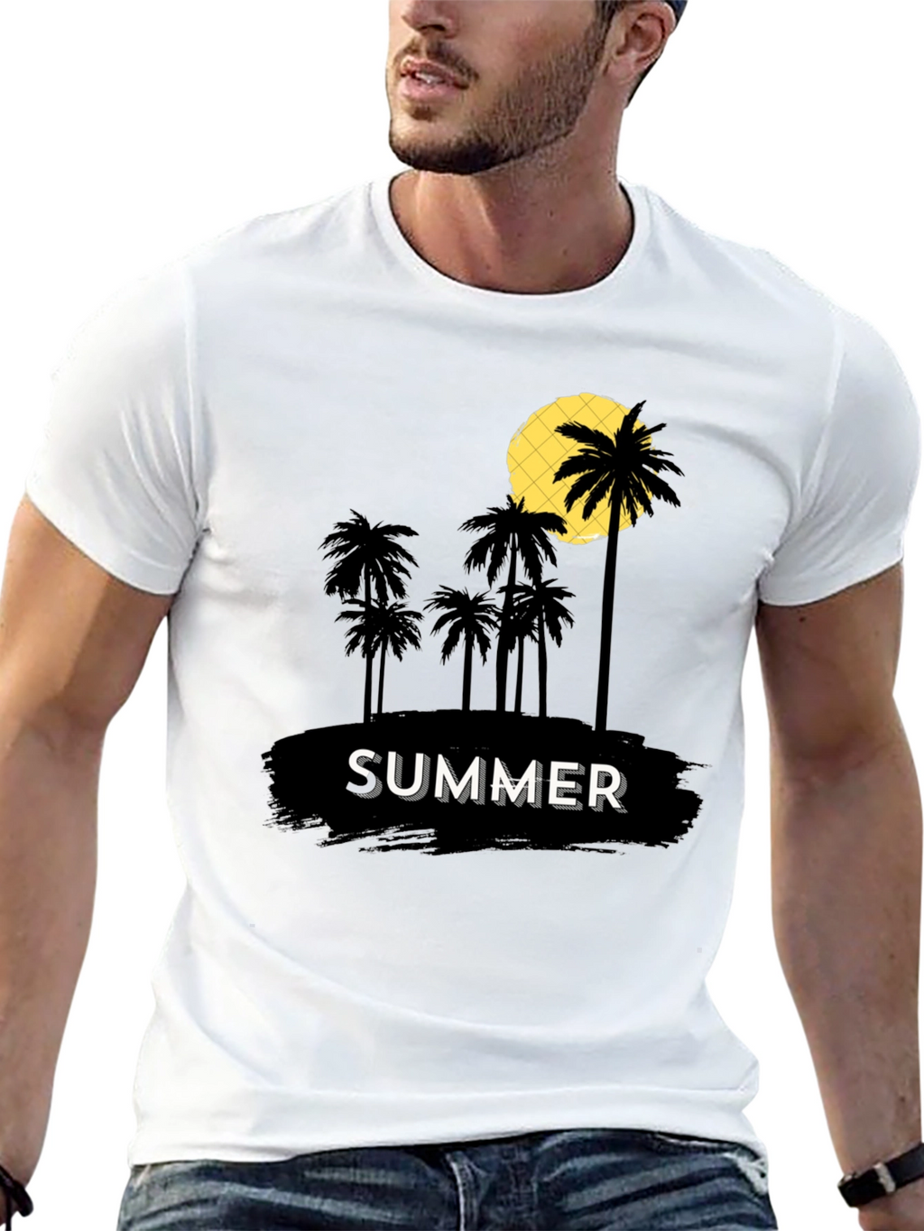 Summer Palm Tree Graphic T-Shirt - Black